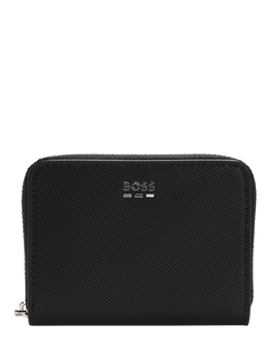 BOSS Textured Faux Leather Ziparound Wallet, Black, Black