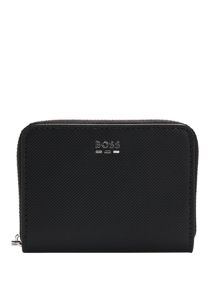 BOSS Textured Faux Leather Ziparound Wallet, Black, Black