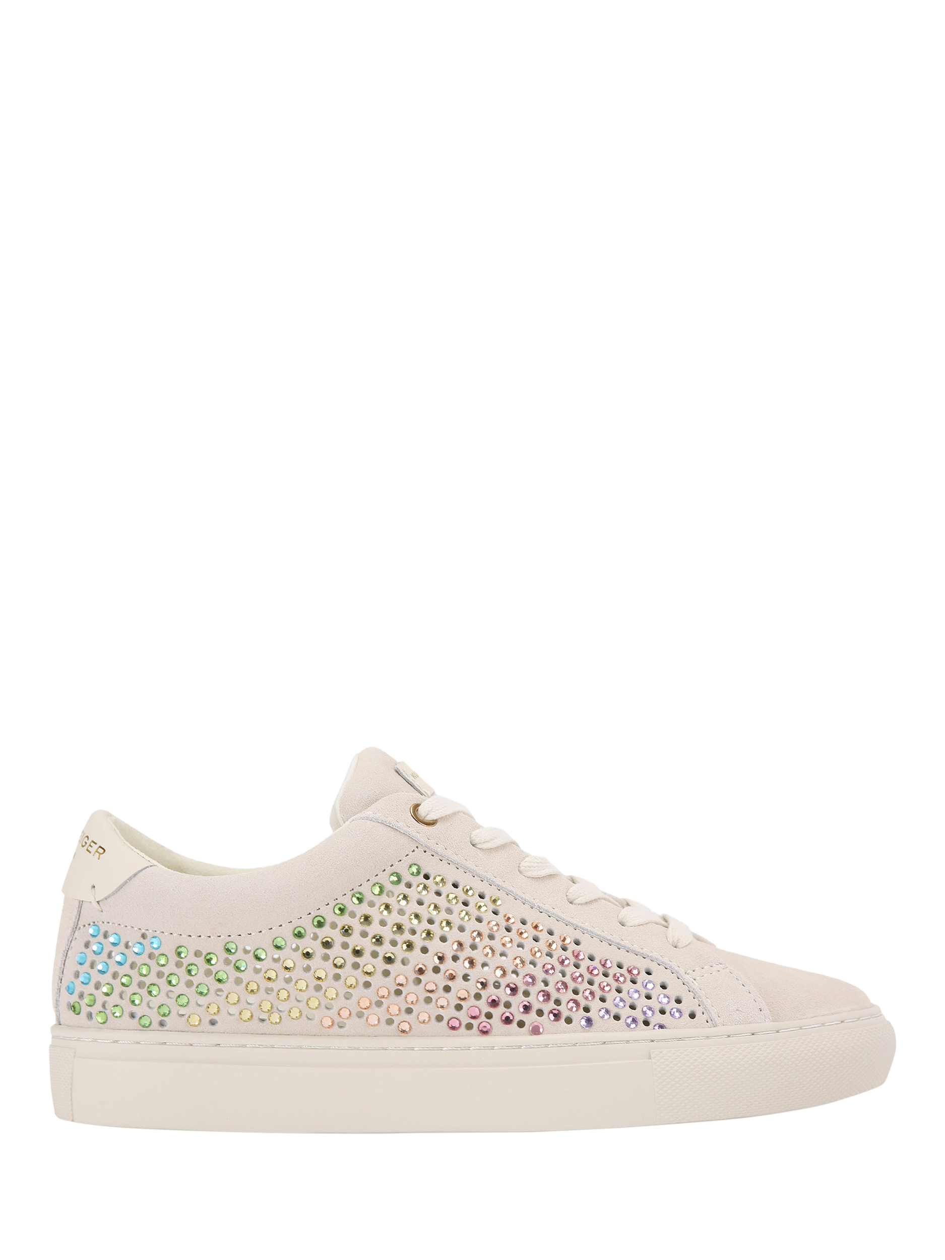 Kurt Geiger London Lane Suede Crystal Embellished Trainers, Natural/Multi