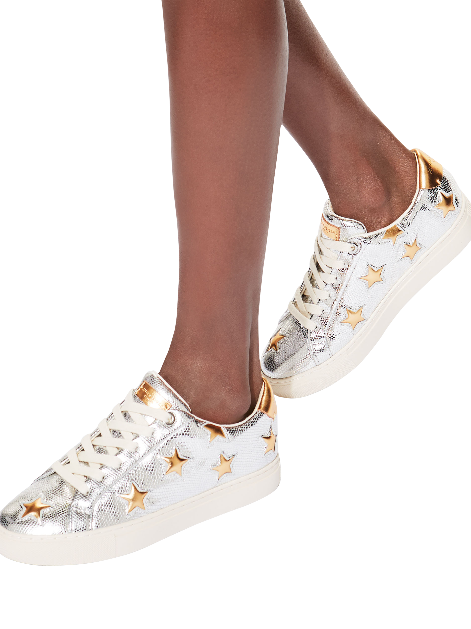 Product image 2 of 5, which shows Kurt Geiger London Lane Star Metallic Leather Trainers, Silver, 3