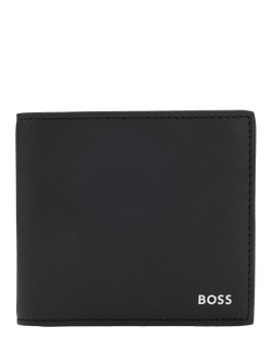 BOSS Monogram Leather Folding Wallet, Black, Black