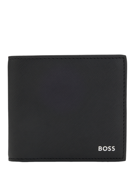 BOSS Monogram Leather Folding Wallet, Black, Black