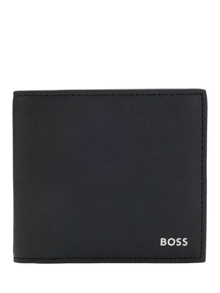BOSS Monogram Leather Folding Wallet, Black - view 2, Black