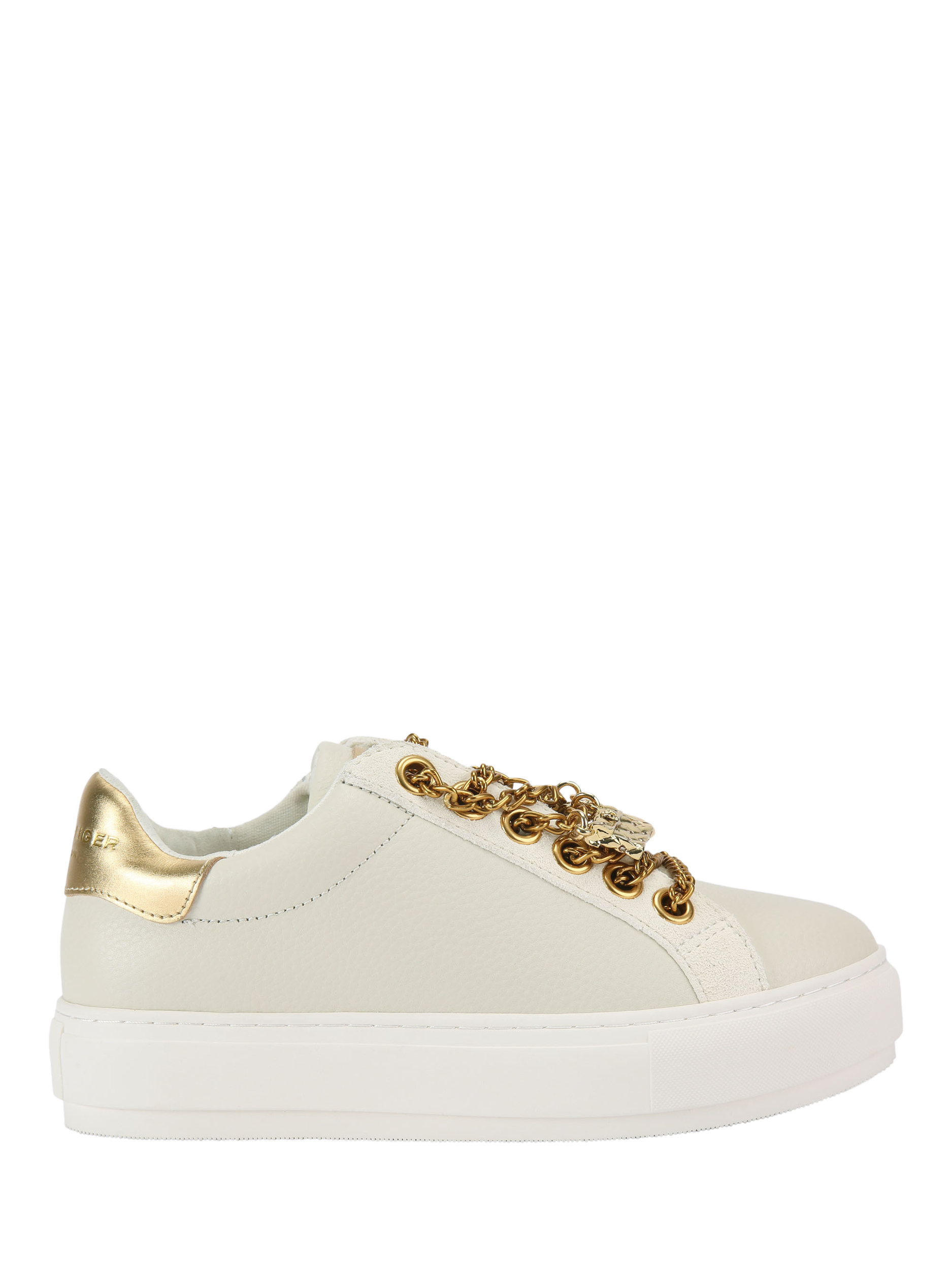 Product image 1 of 6, which shows Kurt Geiger London Laney Charm Leather Trainers, White/Multi, 3