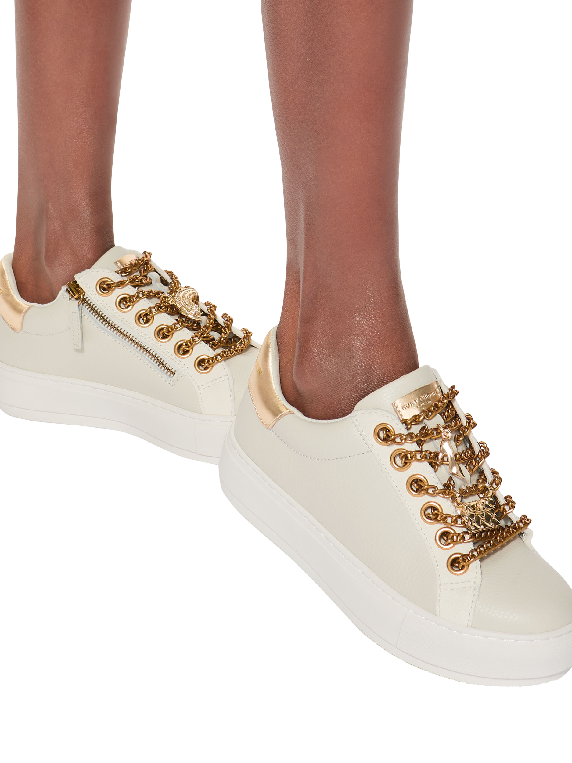 Product image 2 of 6, which shows Kurt Geiger London Laney Charm Leather Trainers, White/Multi, 3