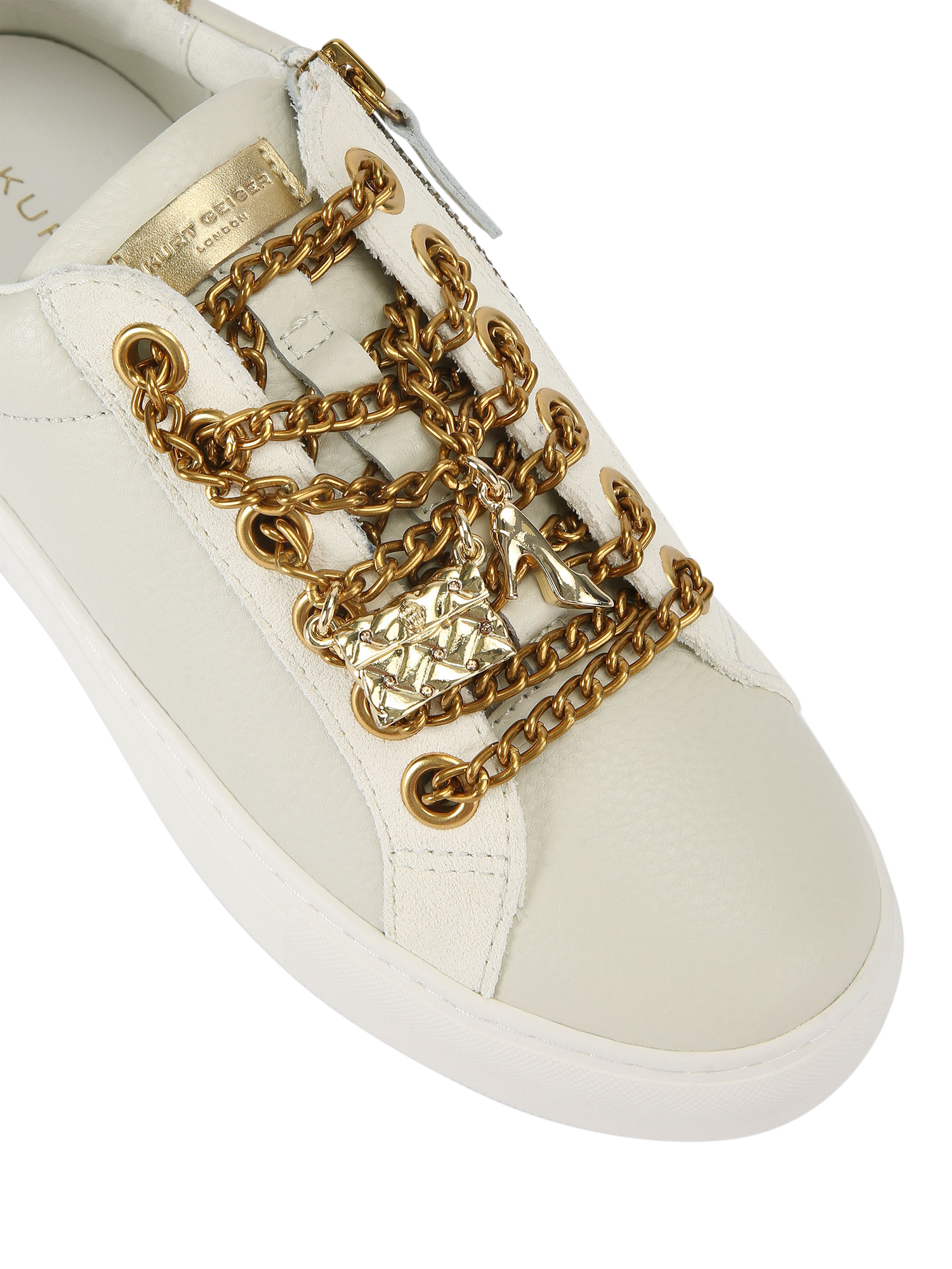 Product image 6 of 6, which shows Kurt Geiger London Laney Charm Leather Trainers, White/Multi, 3