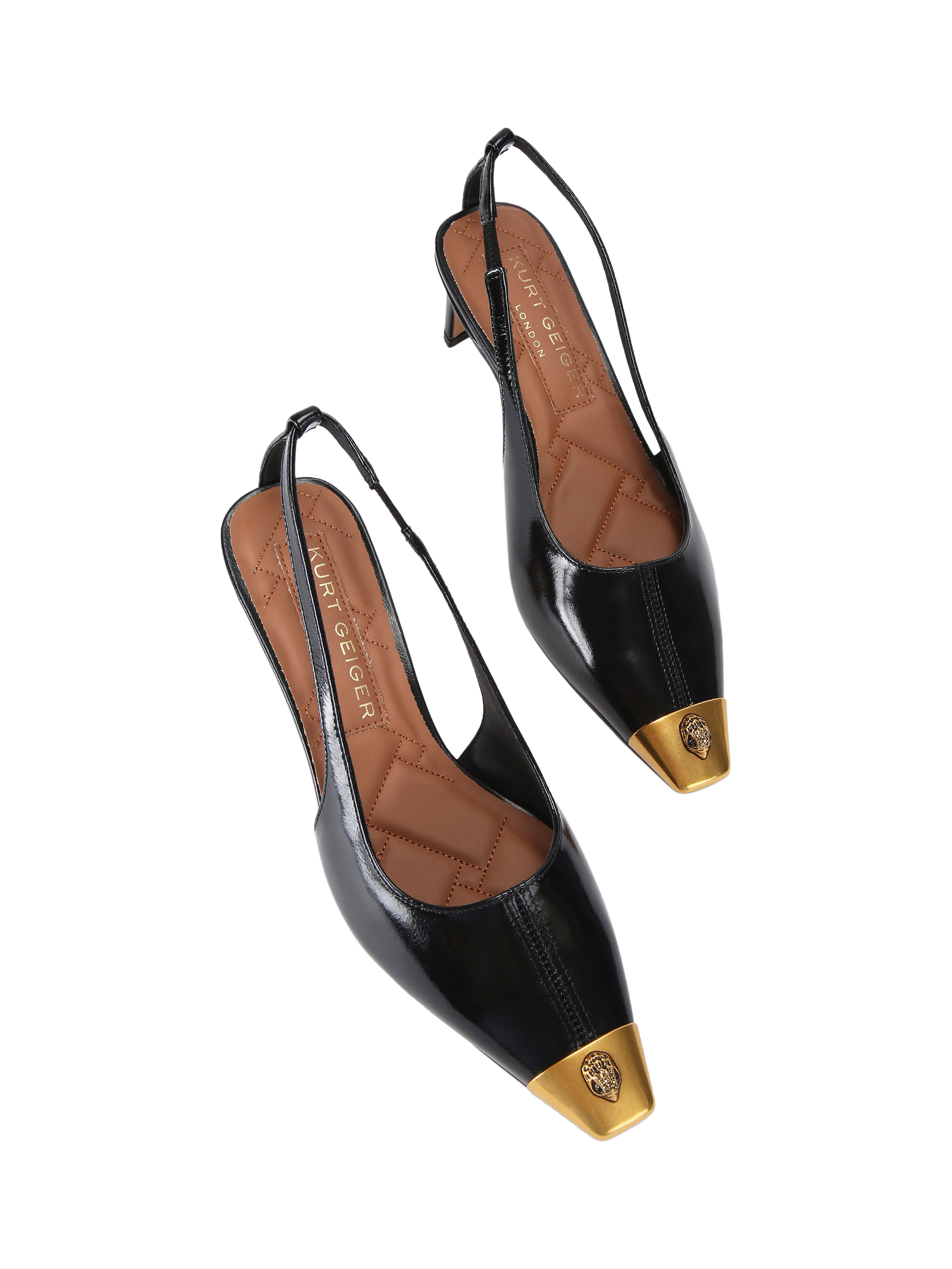 Product image 2 of 4, which shows Kurt Geiger London Regent Patent Low Open Heeled Courts, Black, 3