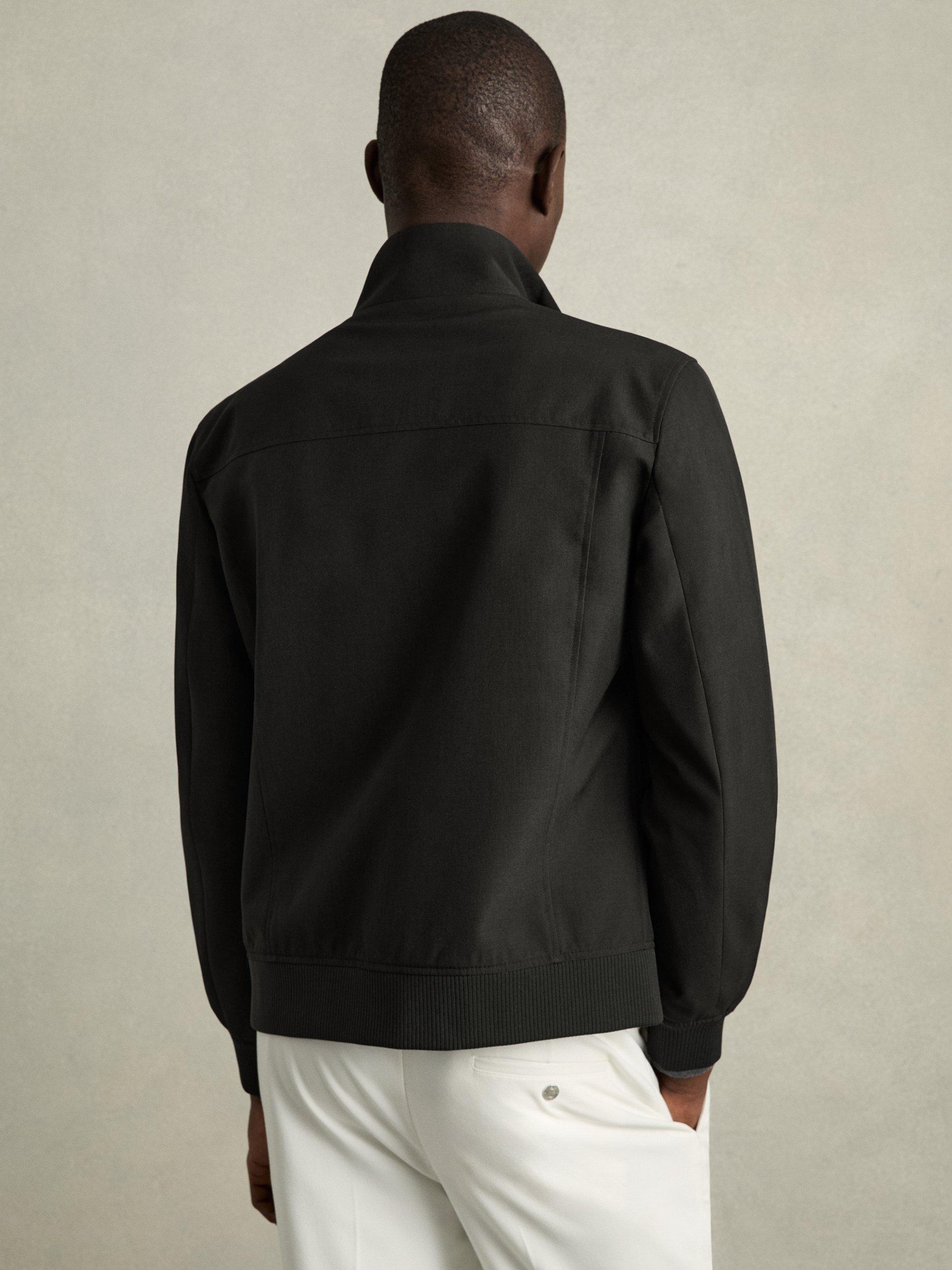 Product image 2 of 5, which shows Reiss Rufus Zip-Through Funnel-Neck Jacket, Black, XS