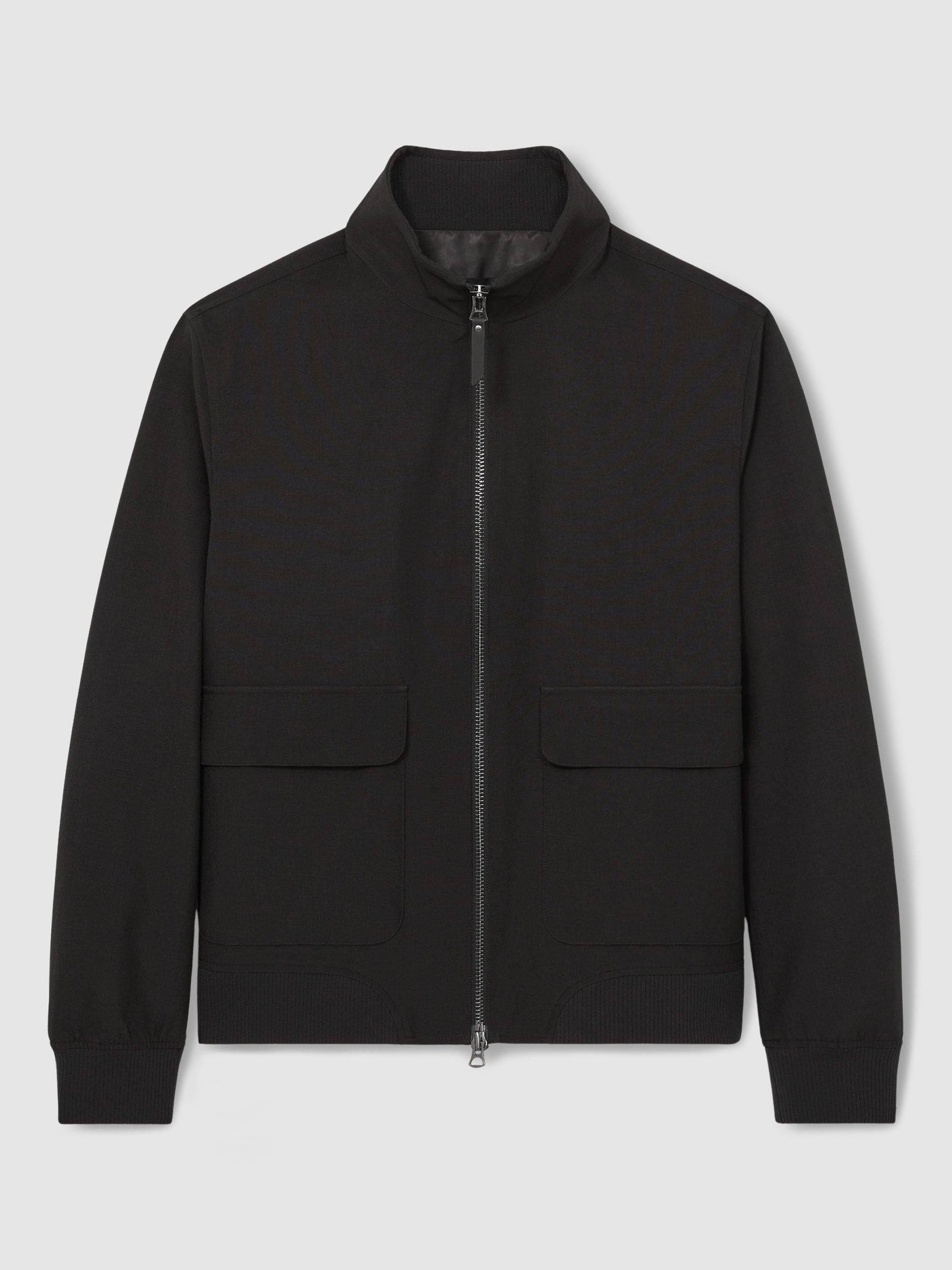 Product image 3 of 5, which shows Reiss Rufus Zip-Through Funnel-Neck Jacket, Black, XS