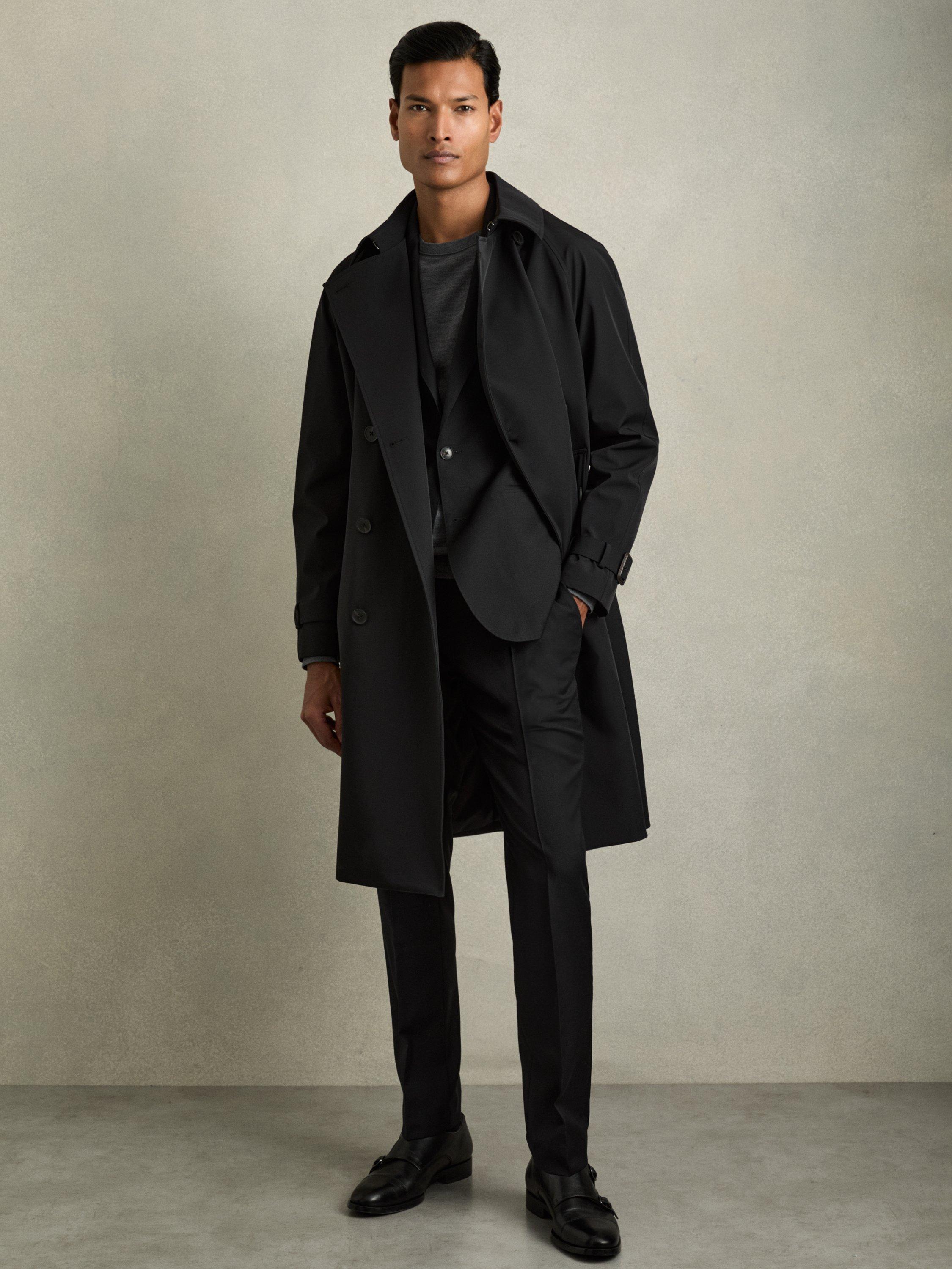 Product image 4 of 5, which shows Reiss Scramble Double Breasted Long Trench Coat, Black, M