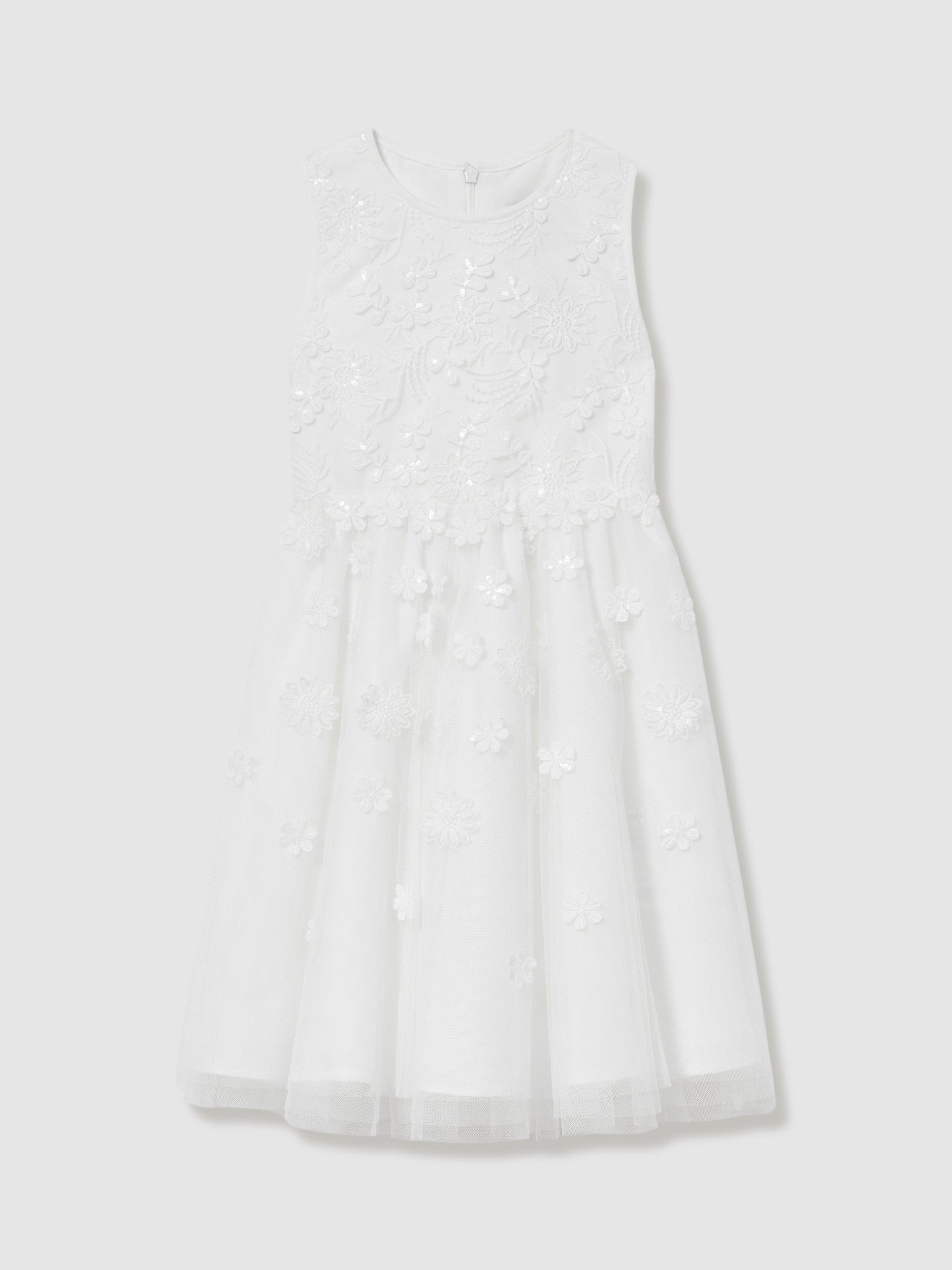 Product image 1 of 4, which shows Reiss Kids' Clementine Tulle Dress, Ivory, 4-5 years