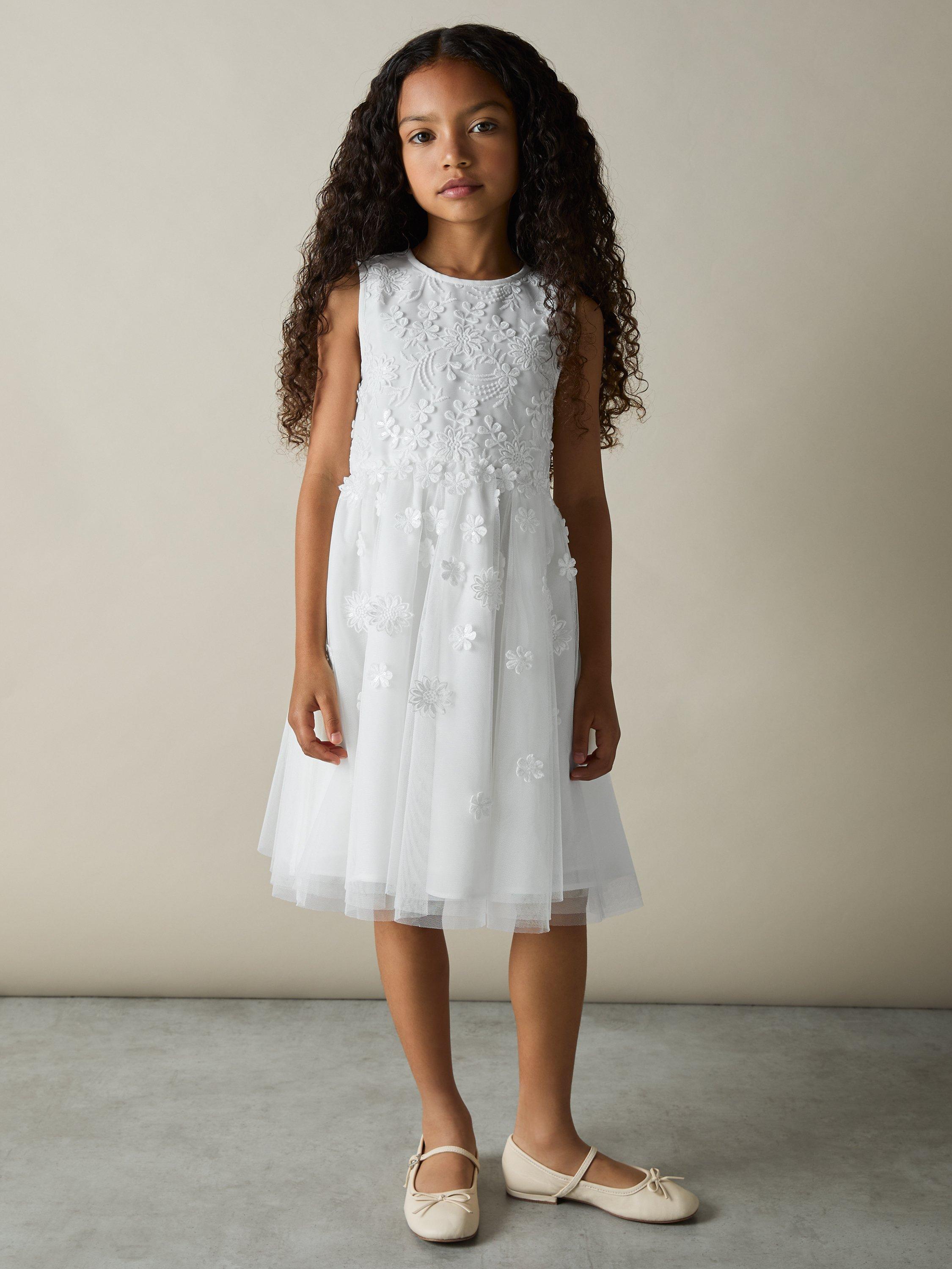 Product image 2 of 4, which shows Reiss Kids' Clementine Tulle Dress, Ivory, 4-5 years