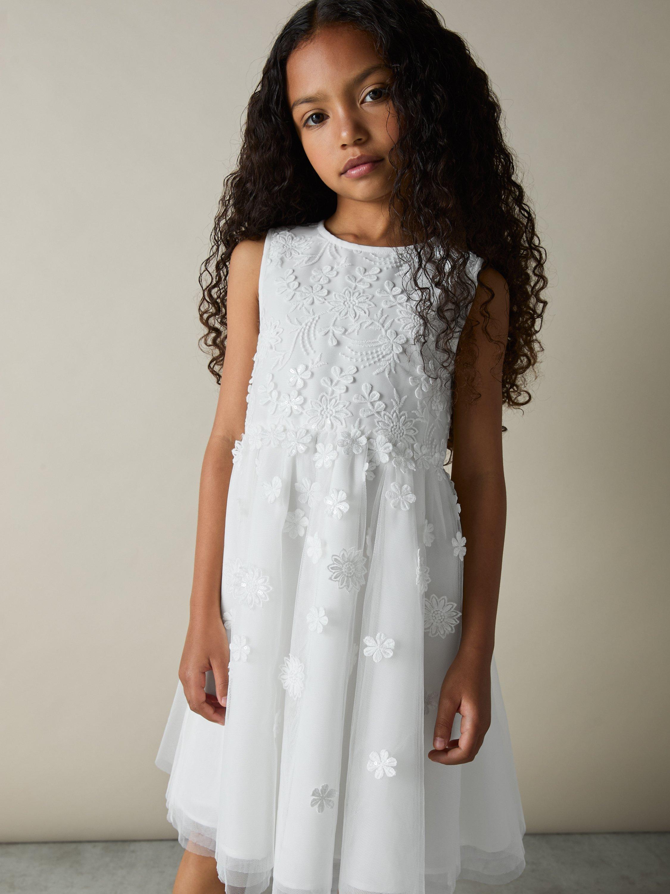 Product image 3 of 4, which shows Reiss Kids' Clementine Tulle Dress, Ivory, 4-5 years