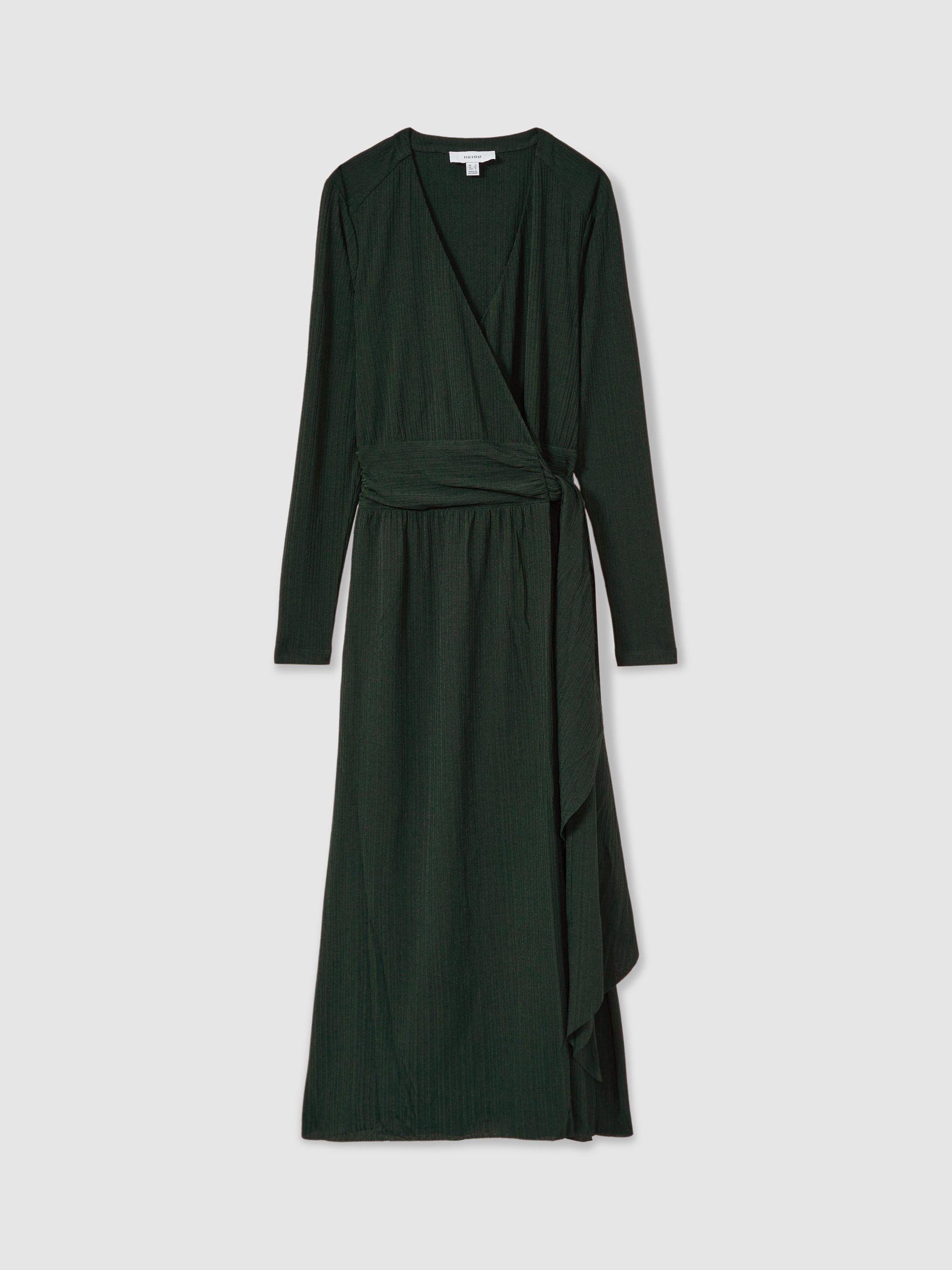 Product image 3 of 5, which shows Reiss Madeline Wrap Midi Dress, Green, 6