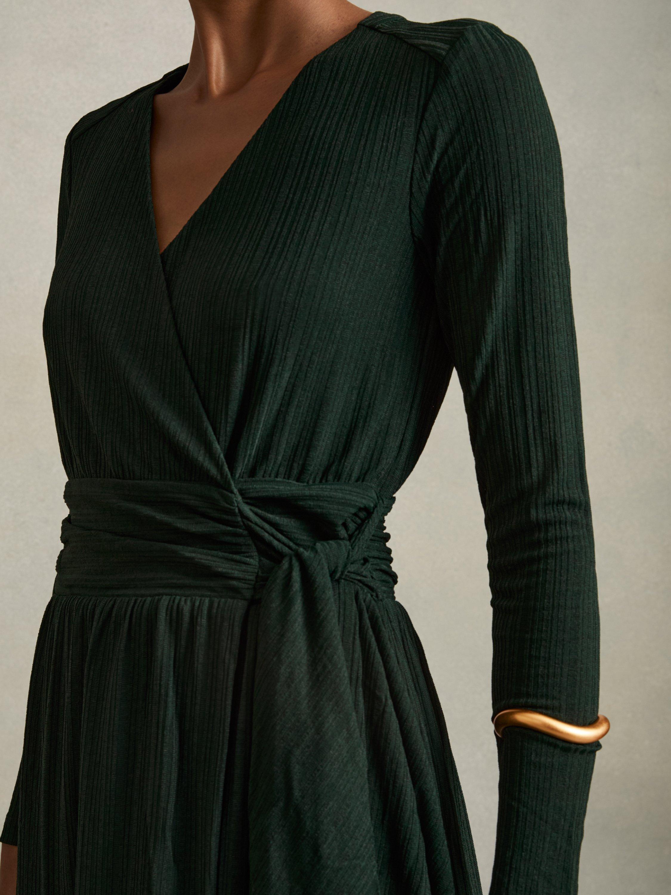 Product image 4 of 5, which shows Reiss Madeline Wrap Midi Dress, Green, 6