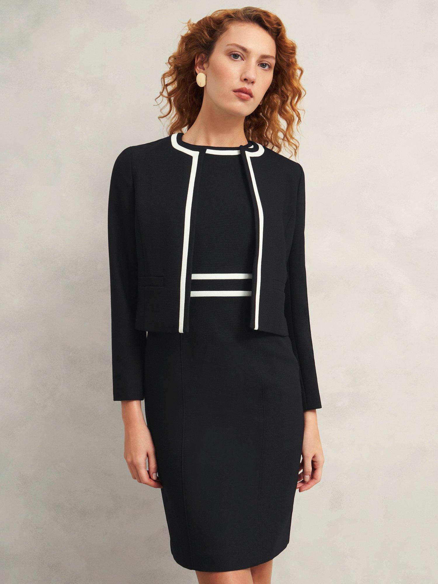 Product image 1 of 8, which shows Hobbs Petite Nory Contour Jacket, Black/Ivory, 14