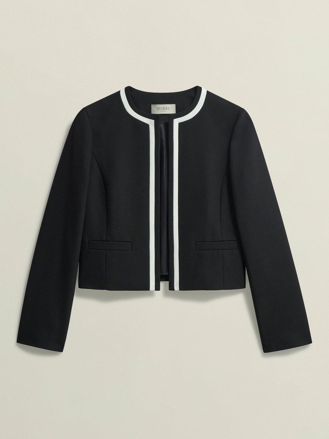 Product image 6 of 8, which shows Hobbs Petite Nory Contour Jacket, Black/Ivory, 14