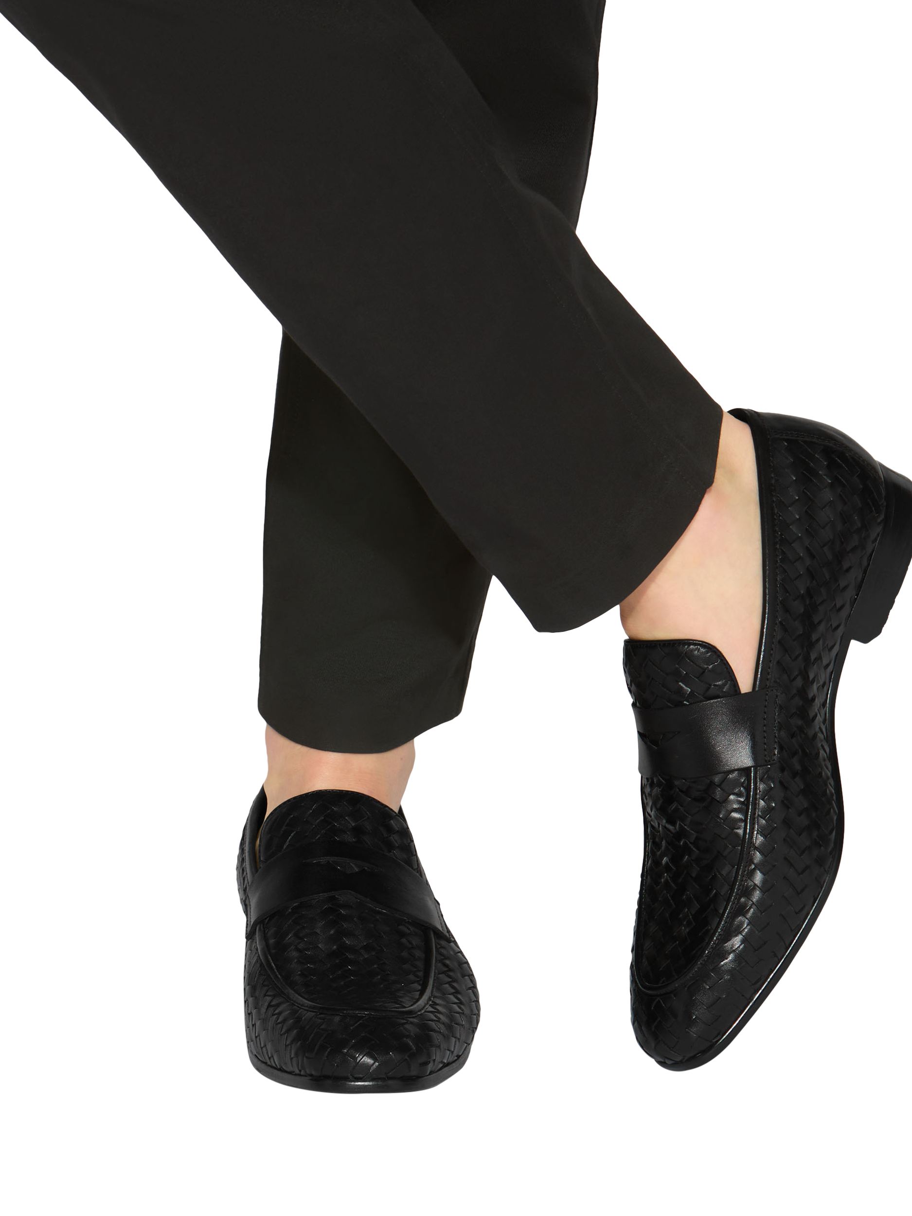 Product image 2 of 5, which shows KG Kurt Geiger Conrad Leather Woven Slip On Loafers, Black, 6