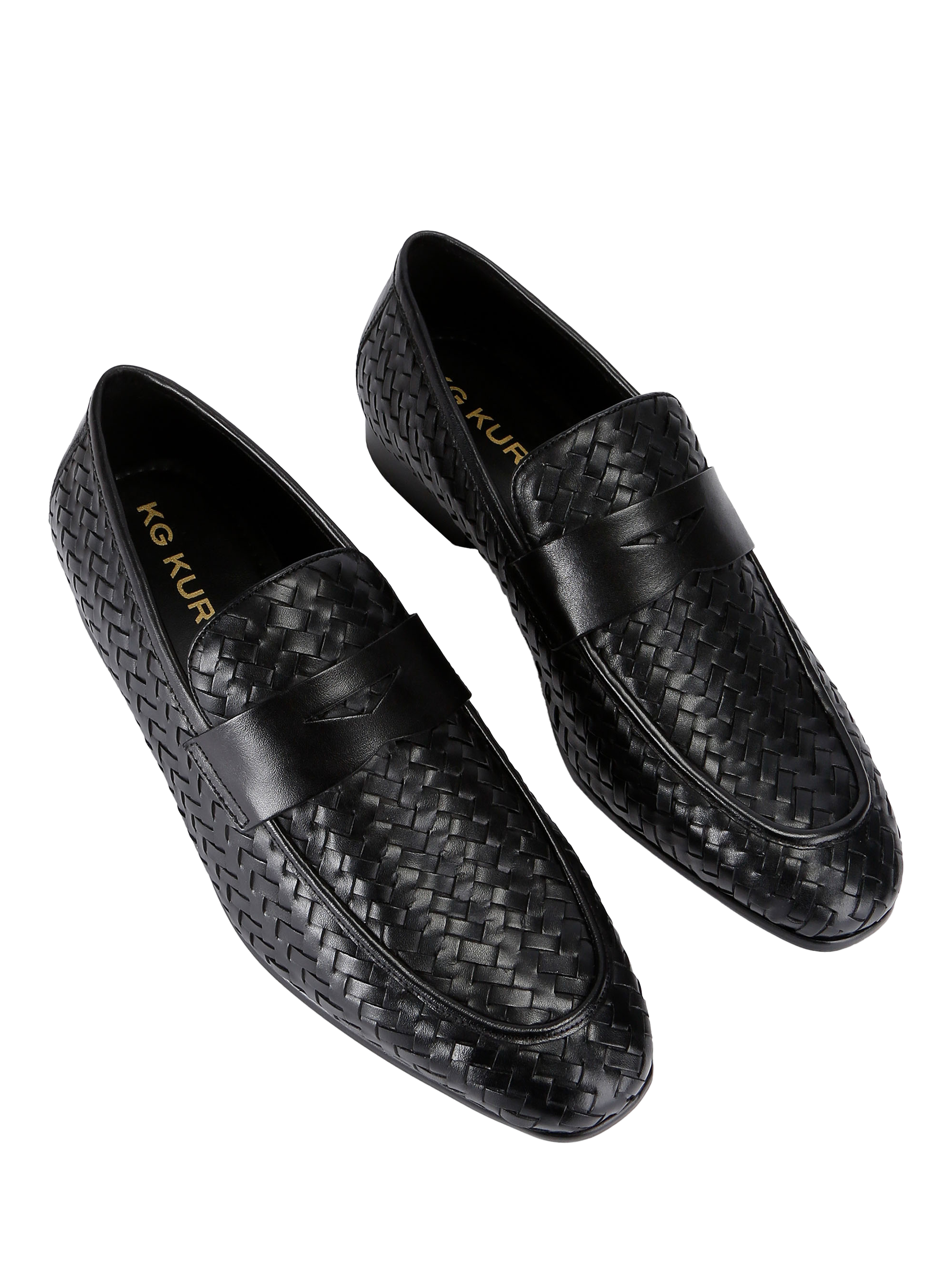 Product image 3 of 5, which shows KG Kurt Geiger Conrad Leather Woven Slip On Loafers, Black, 6