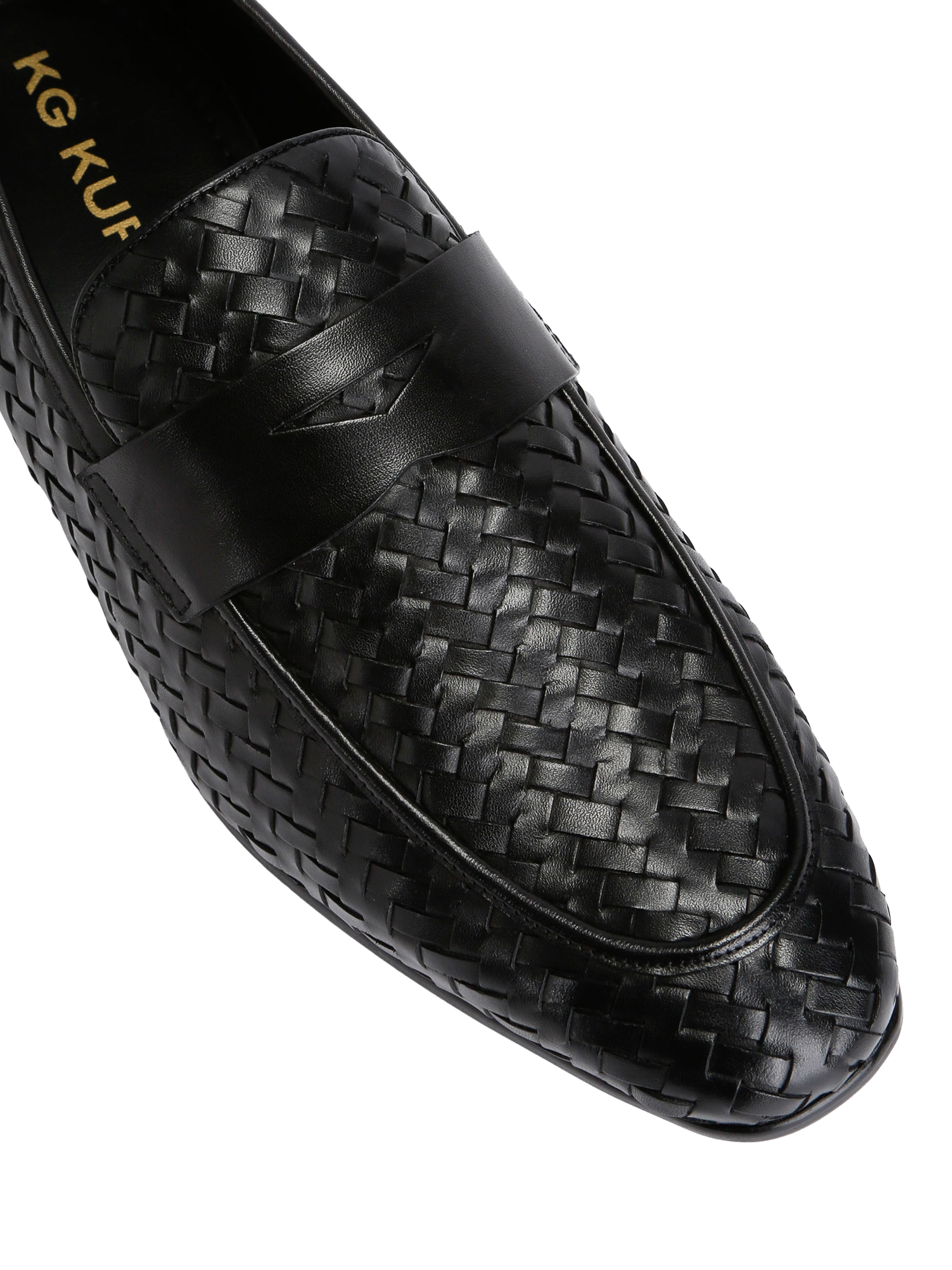 Product image 5 of 5, which shows KG Kurt Geiger Conrad Leather Woven Slip On Loafers, Black, 6