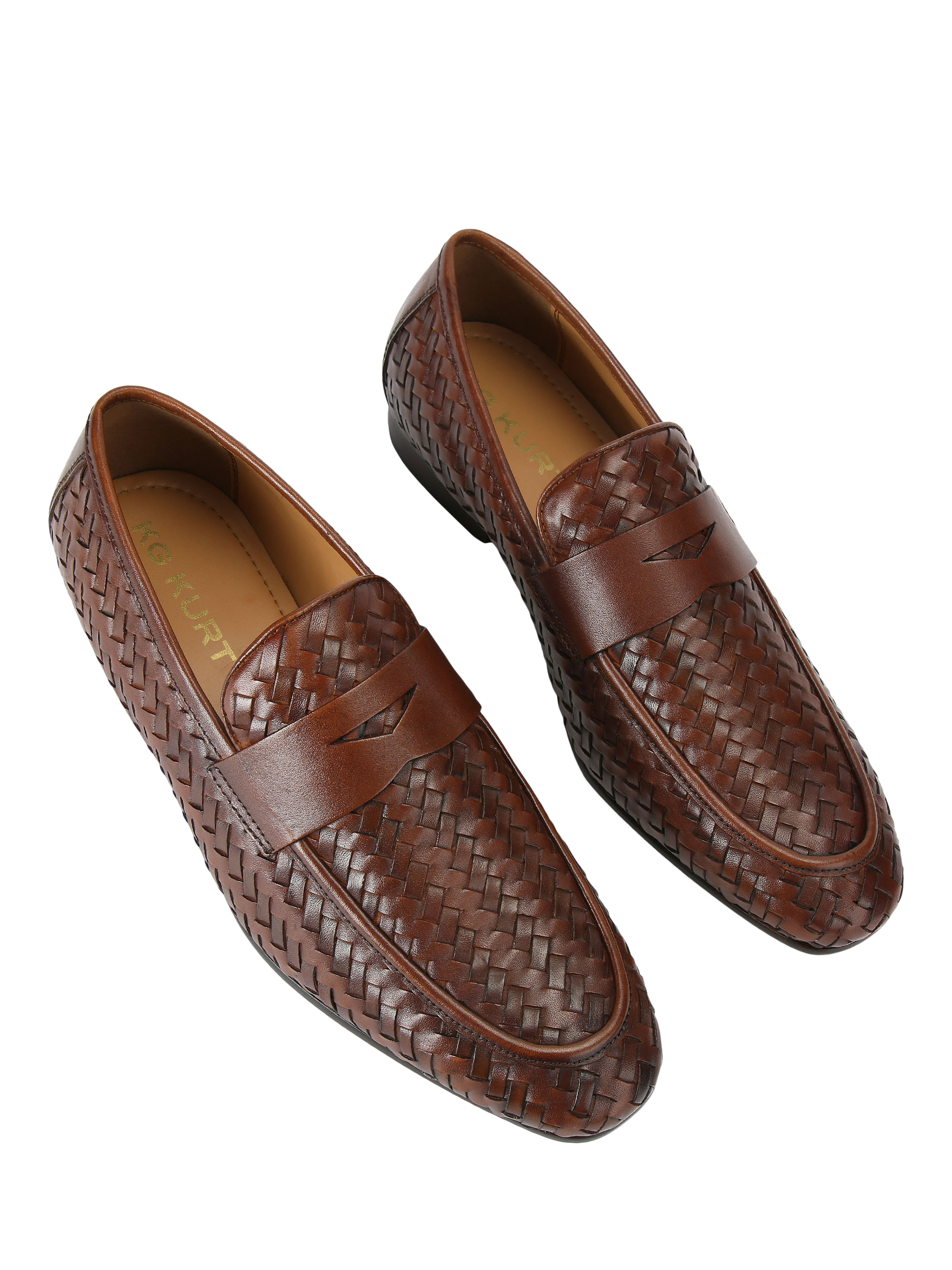 Product image 2 of 4, which shows KG Kurt Geiger Conrad Leather Woven Slip On Loafers, Brown Tan, 6
