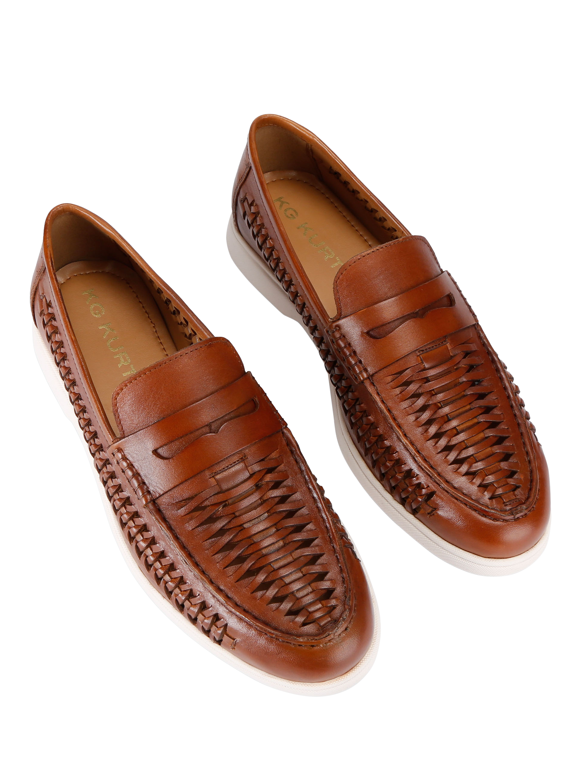 Product image 3 of 5, which shows KG Kurt Geiger Remi Leather Weave Loafers, Brown Tan, 6