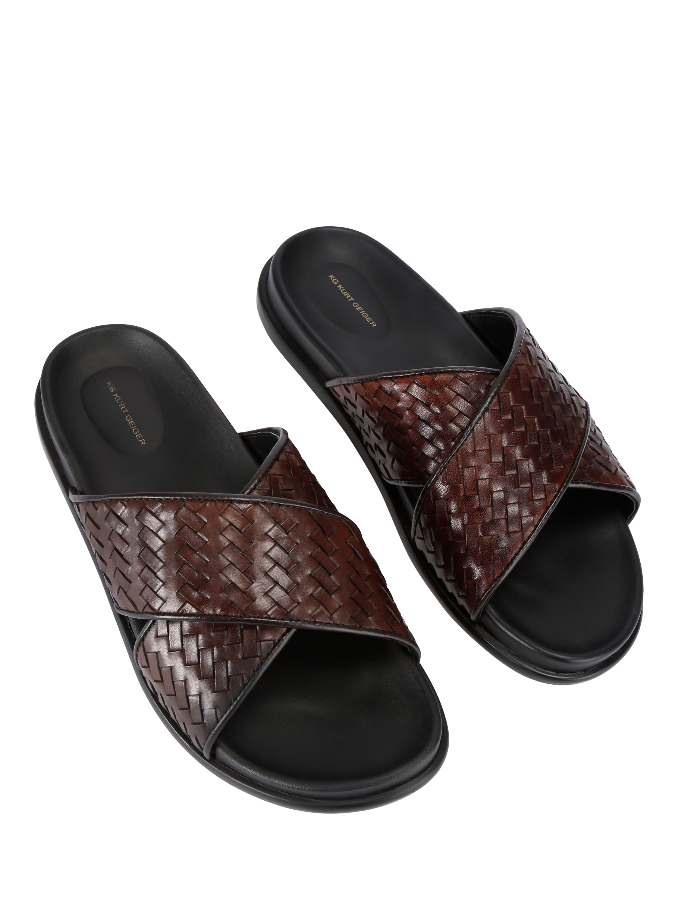 Product image 3 of 5, which shows KG Kurt Geiger Rome Weave Leather Sliders, Brown, 6
