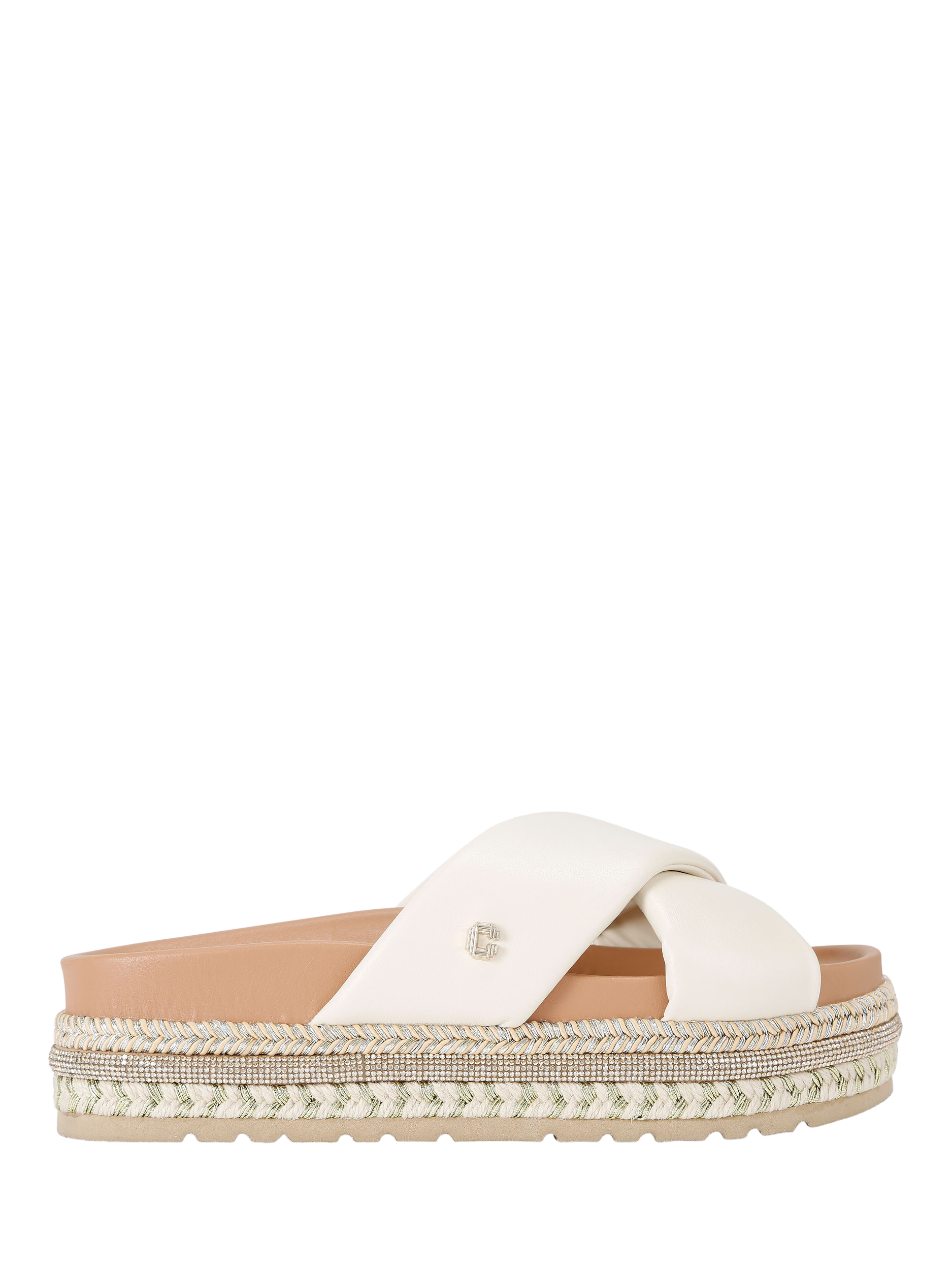 Product image 1 of 4, which shows Carvela Fascino Embellished Flatforml Sandals, Natural Putty, 2