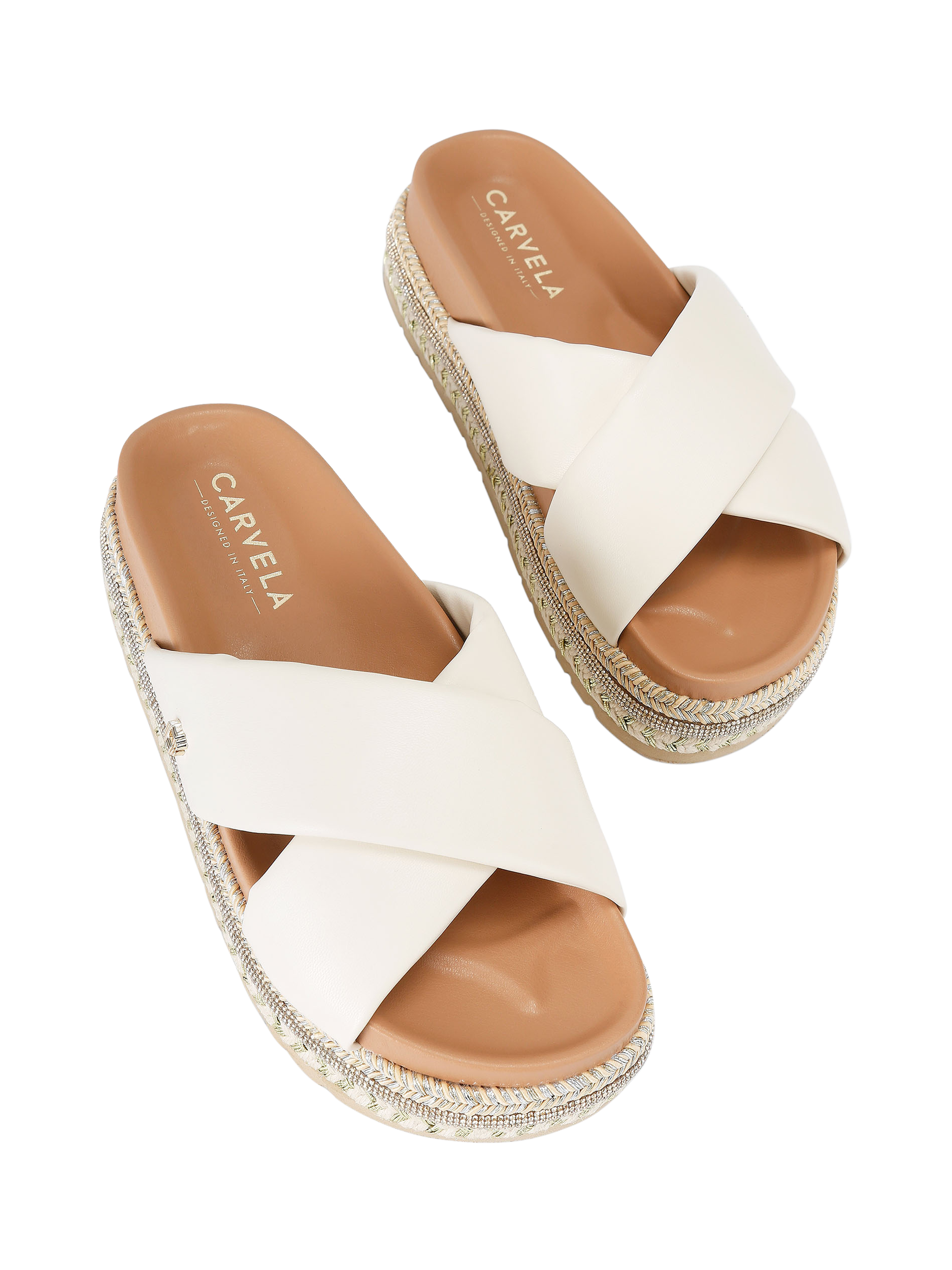 Product image 2 of 4, which shows Carvela Fascino Embellished Flatforml Sandals, Natural Putty, 2
