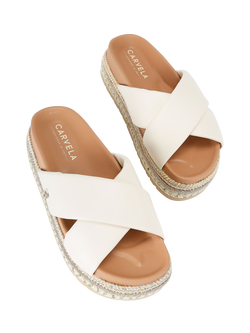 Carvela Fascino Embellished Flatforml Sandals - view 2, Natural Putty