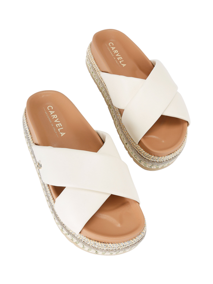 Carvela Fascino Embellished Flatforml Sandals - view 2, Natural Putty