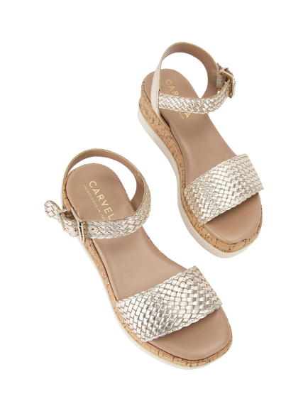 Carvela Serenita Leather Weave Sandals - view 2, Gold