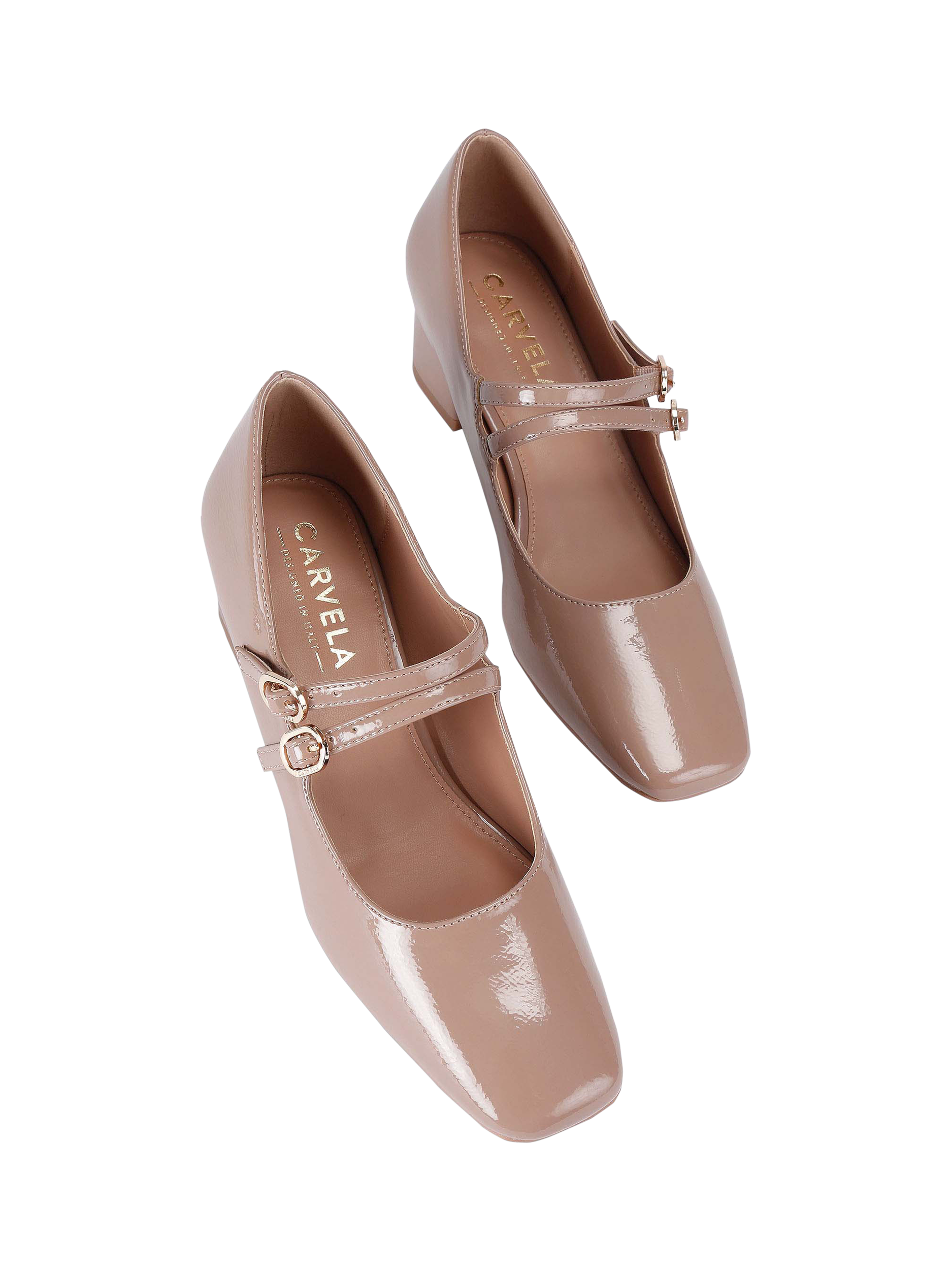 Product image 3 of 4, which shows Carvela Harp Patent Mary Jane Courts, Taupe, 2