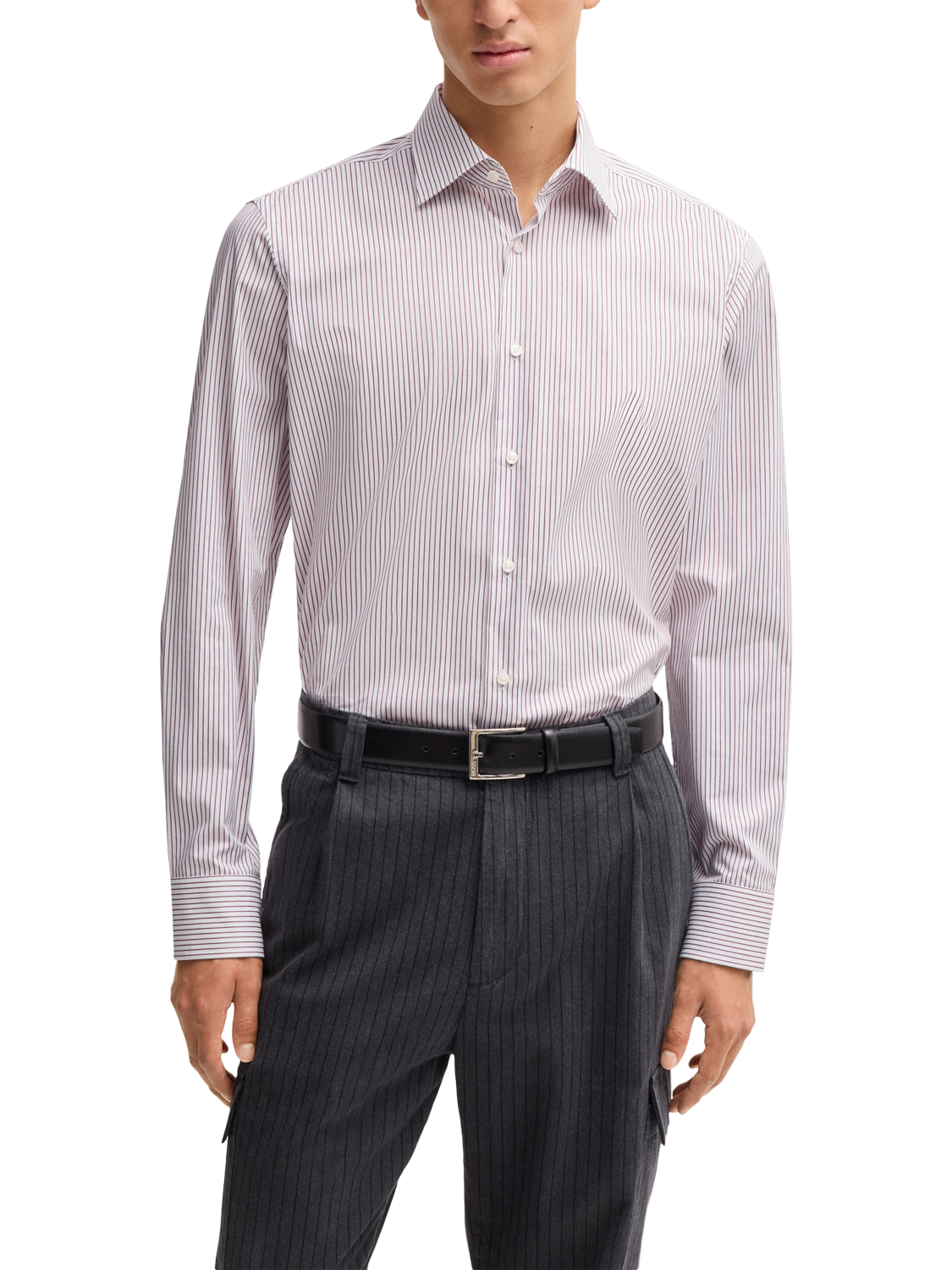 BOSS Cotton Blend Regular Fit Stripe Shirt, Medium Pink