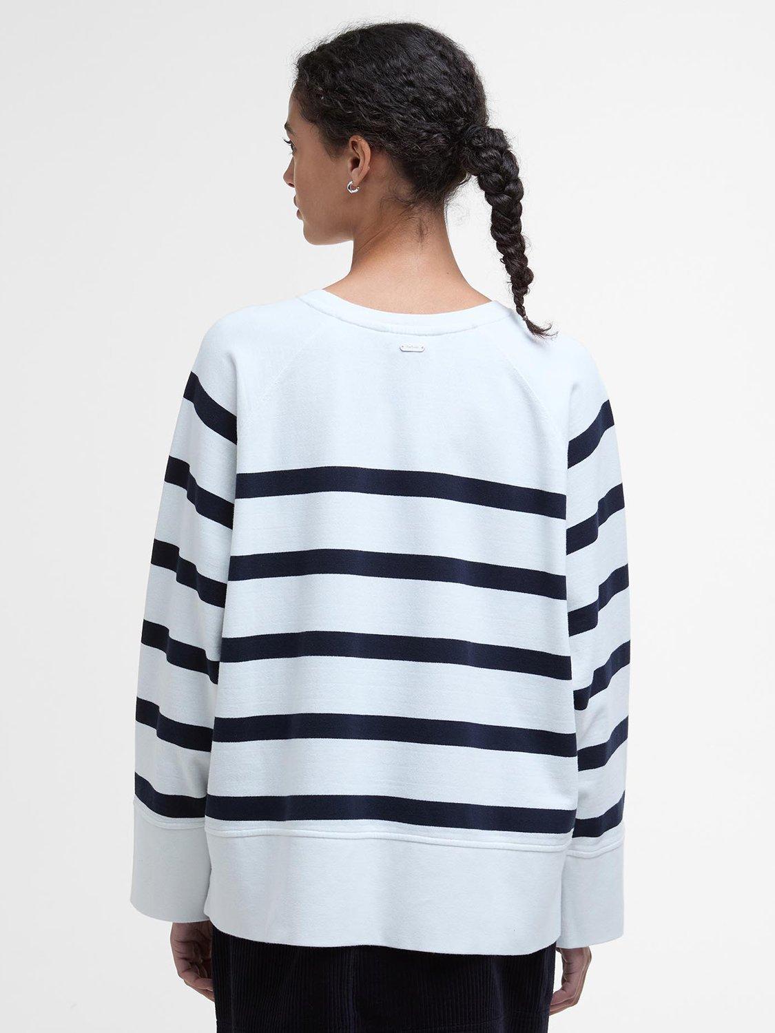 Product image 2 of 7, which shows Barbour Delaney Striped Cotton Sweatshirt, White/Navy, 8