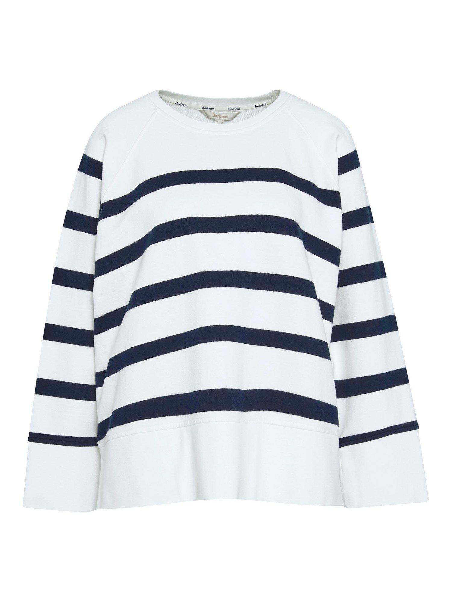 Product image 4 of 7, which shows Barbour Delaney Striped Cotton Sweatshirt, White/Navy, 8