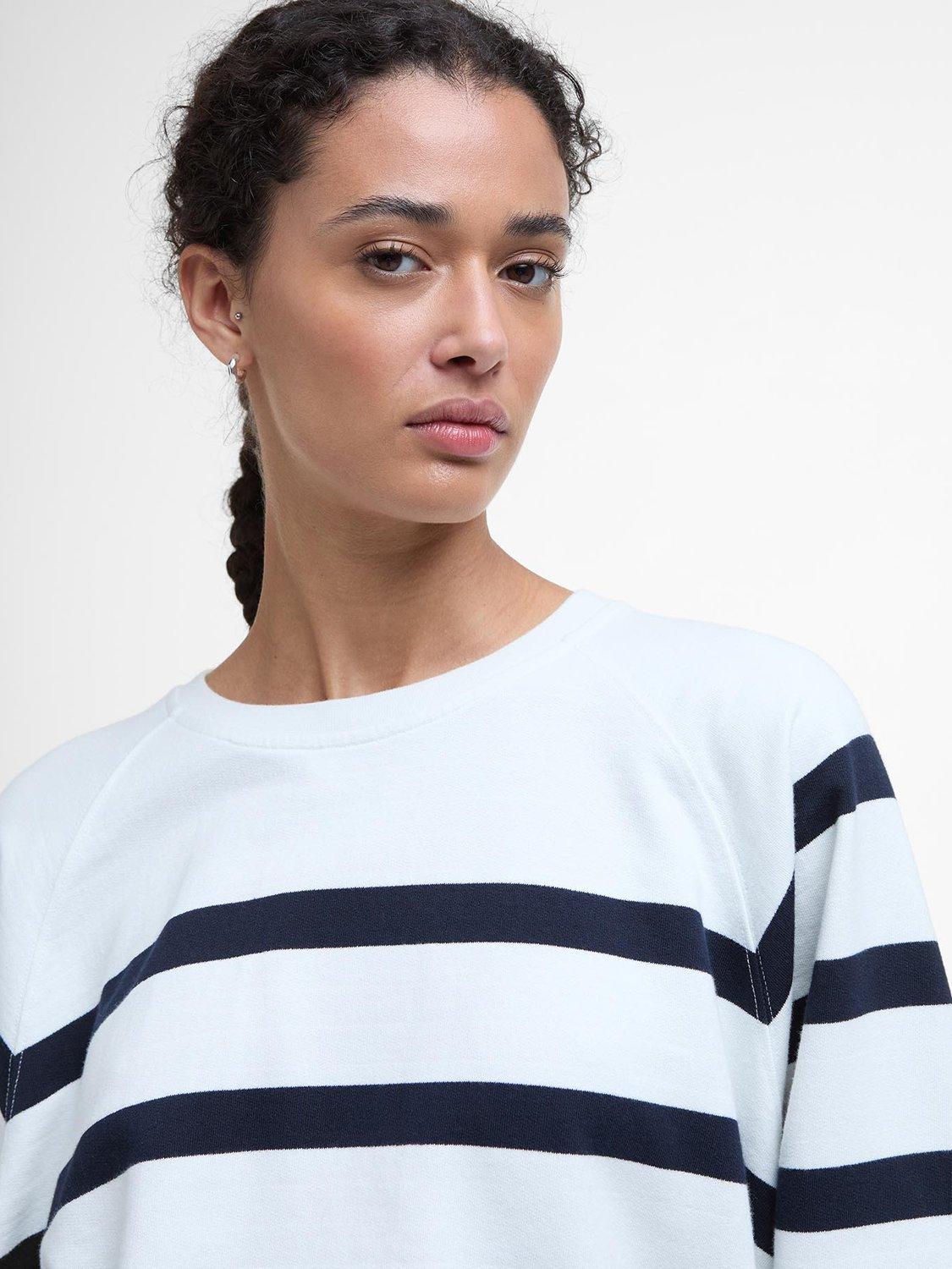 Product image 5 of 7, which shows Barbour Delaney Striped Cotton Sweatshirt, White/Navy, 8