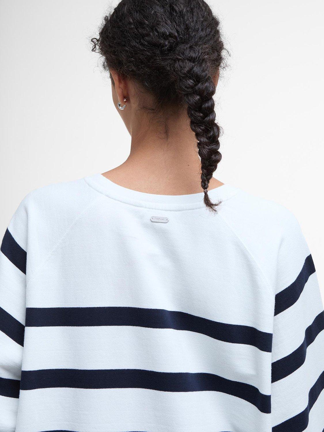 Product image 6 of 7, which shows Barbour Delaney Striped Cotton Sweatshirt, White/Navy, 8