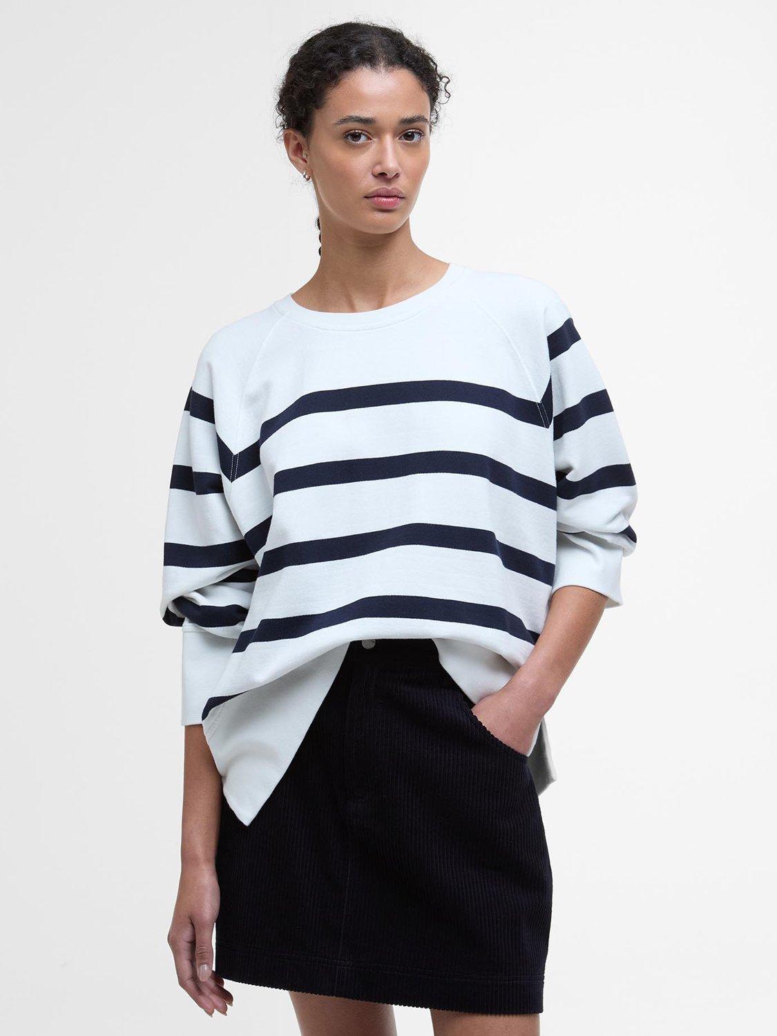 Product image 7 of 7, which shows Barbour Delaney Striped Cotton Sweatshirt, White/Navy, 8