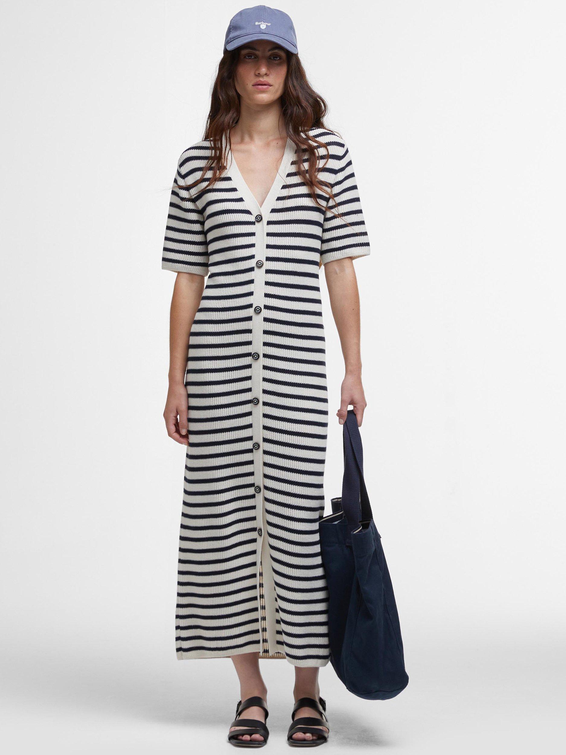 Product image 1 of 6, which shows Barbour Isla Striped Stretch Cotton Midi Dress, Multi Stripe, 8