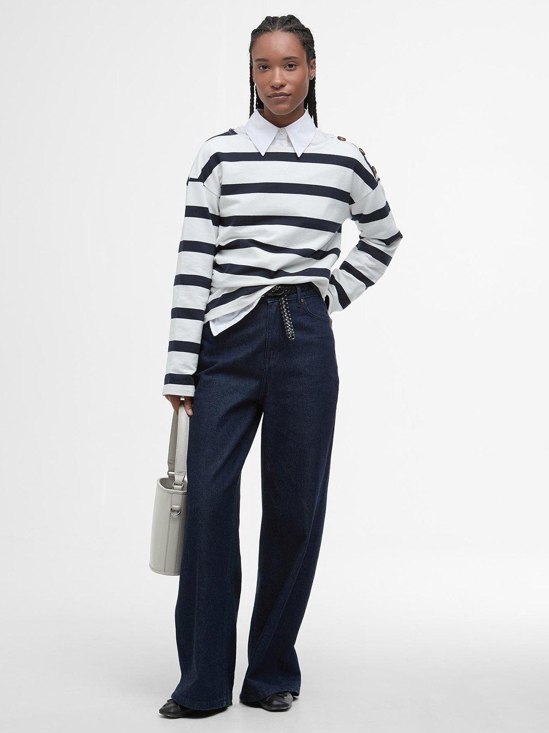 Product image 3 of 7, which shows Barbour Caroline Striped Cotton Sweatshirt, White/Navy, 10
