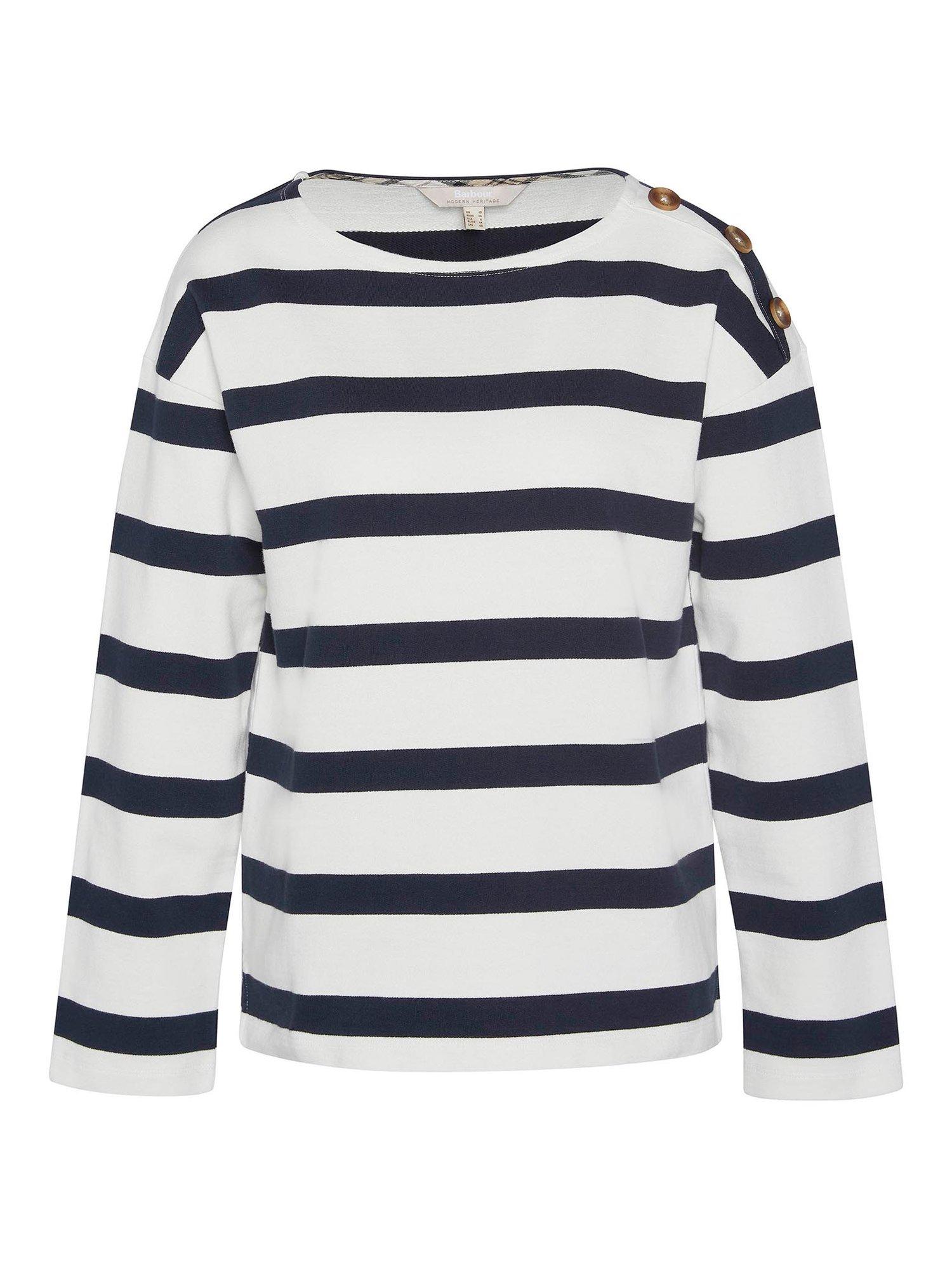 Product image 4 of 7, which shows Barbour Caroline Striped Cotton Sweatshirt, White/Navy, 10