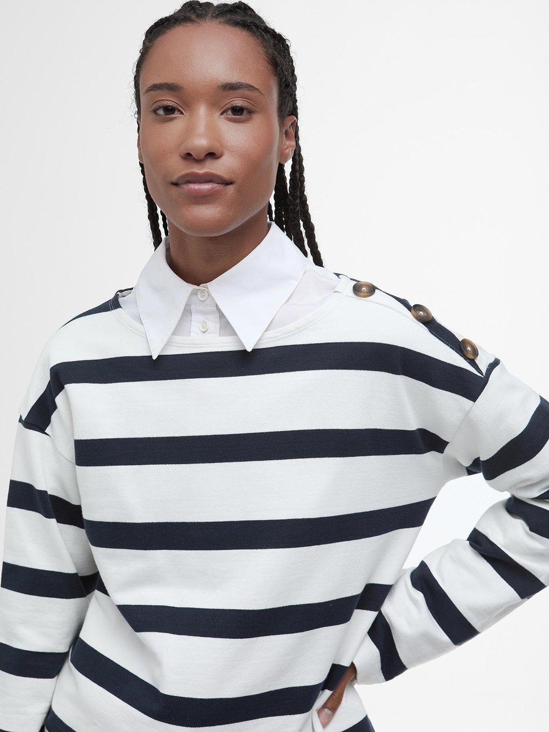 Product image 5 of 7, which shows Barbour Caroline Striped Cotton Sweatshirt, White/Navy, 10