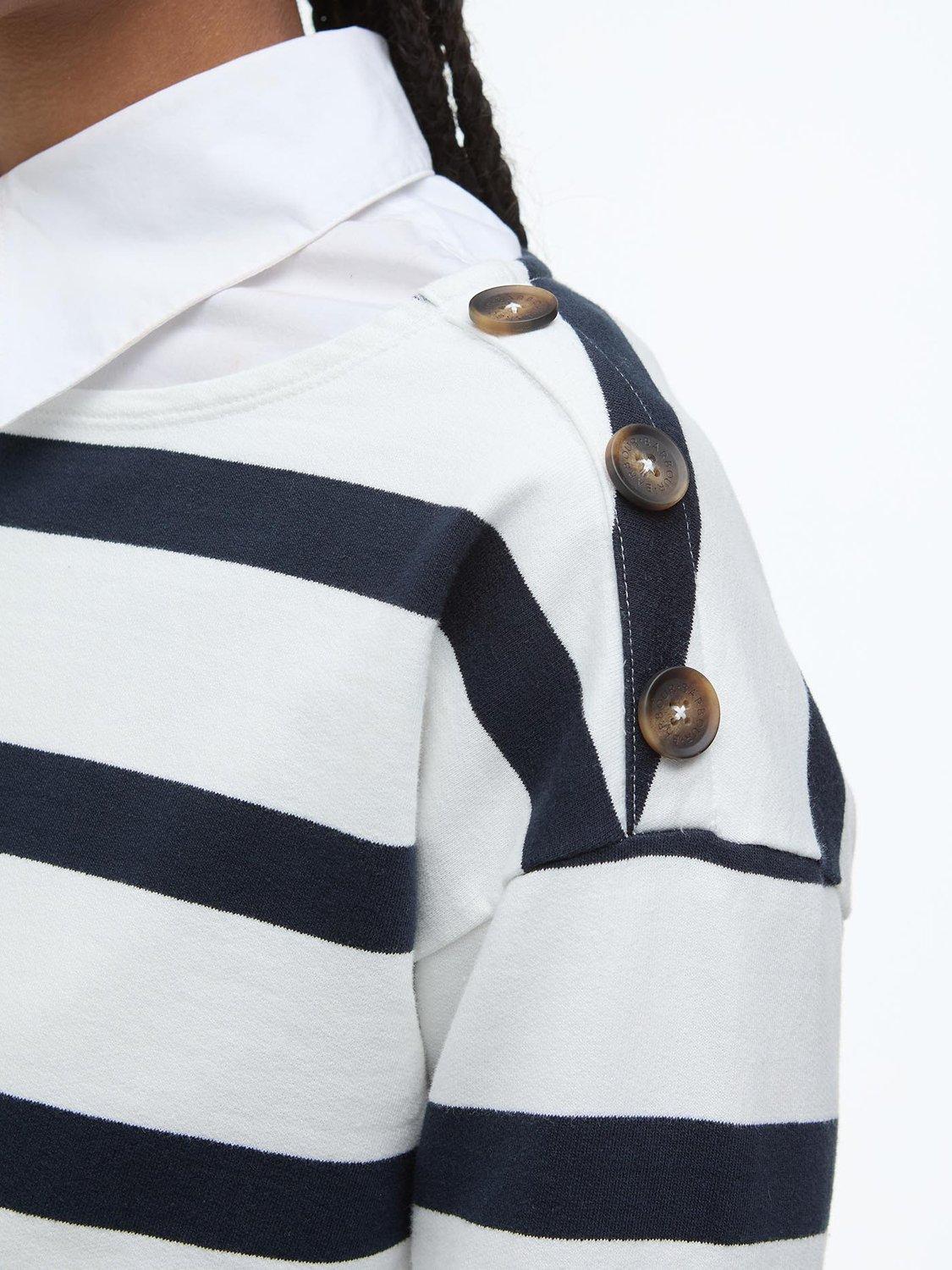 Product image 7 of 7, which shows Barbour Caroline Striped Cotton Sweatshirt, White/Navy, 10