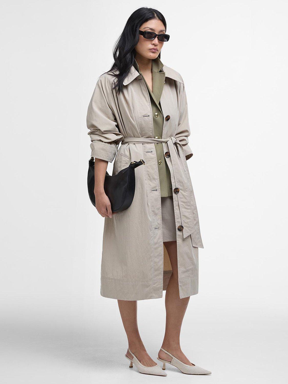 Product image 2 of 9, which shows Barbour Garbo Showerproof Trench Coat, Light Beige, 10