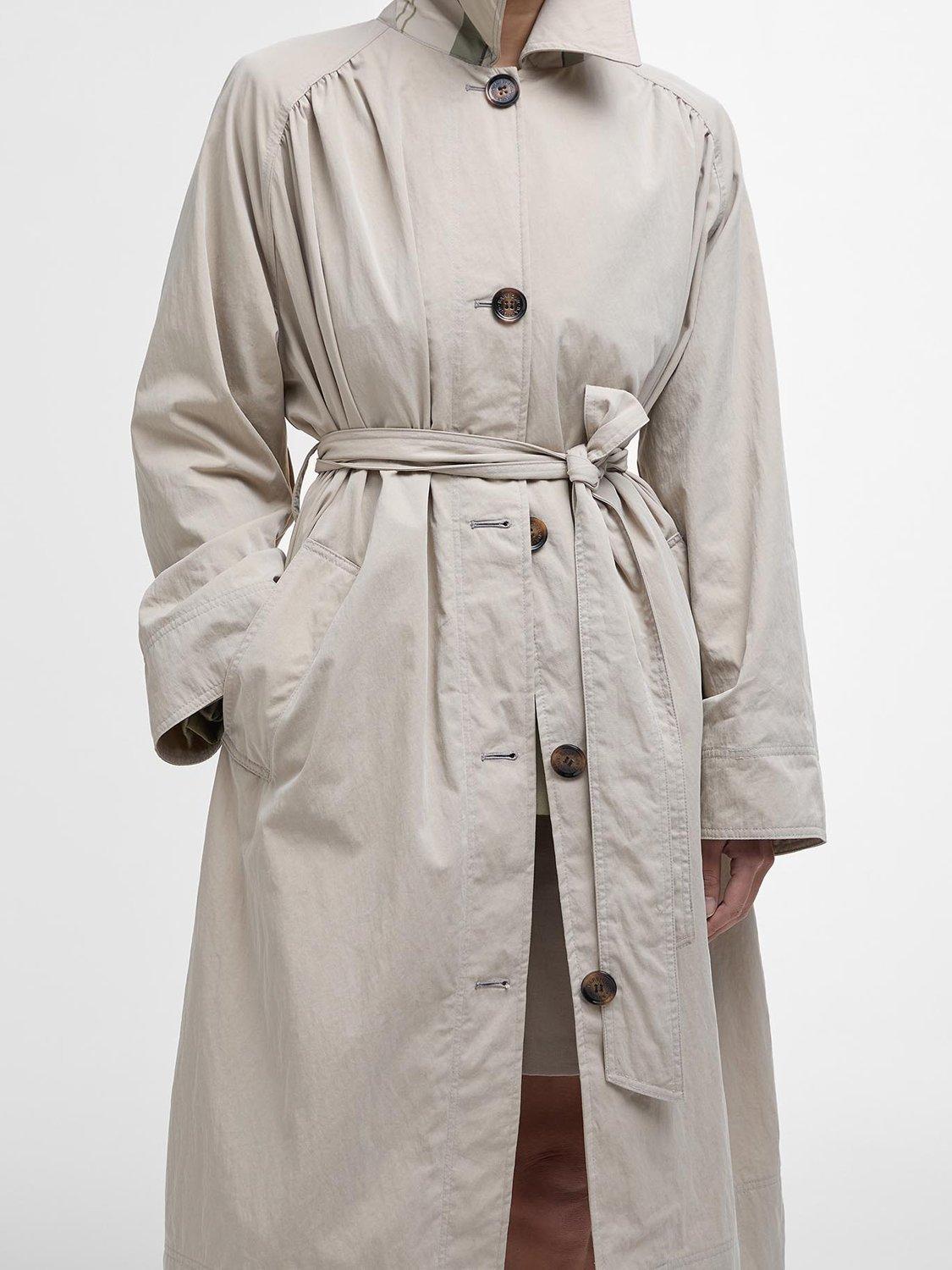 Product image 5 of 9, which shows Barbour Garbo Showerproof Trench Coat, Light Beige, 10