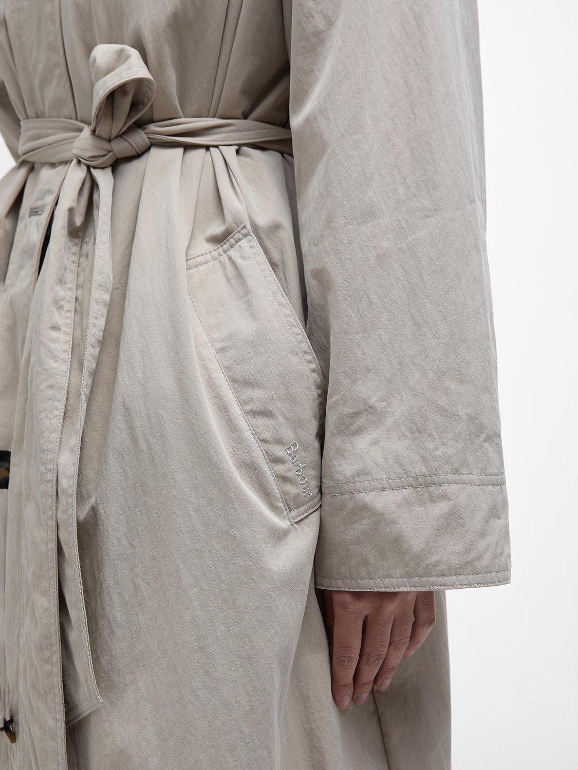 Product image 7 of 9, which shows Barbour Garbo Showerproof Trench Coat, Light Beige, 10