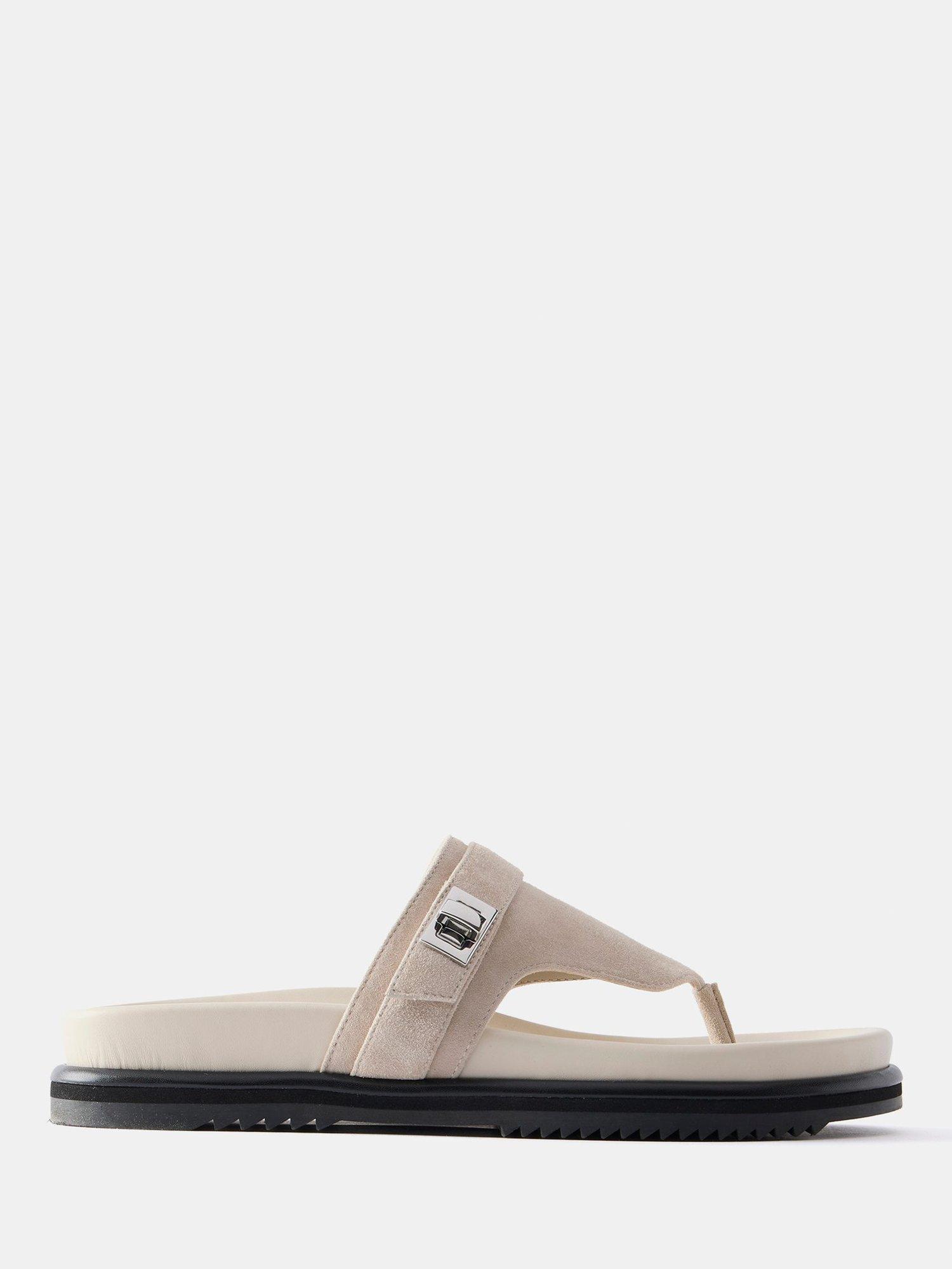 Product image 1 of 4, which shows Mint Velvet Suede Chunky Flip Flop Sandals , White, 7