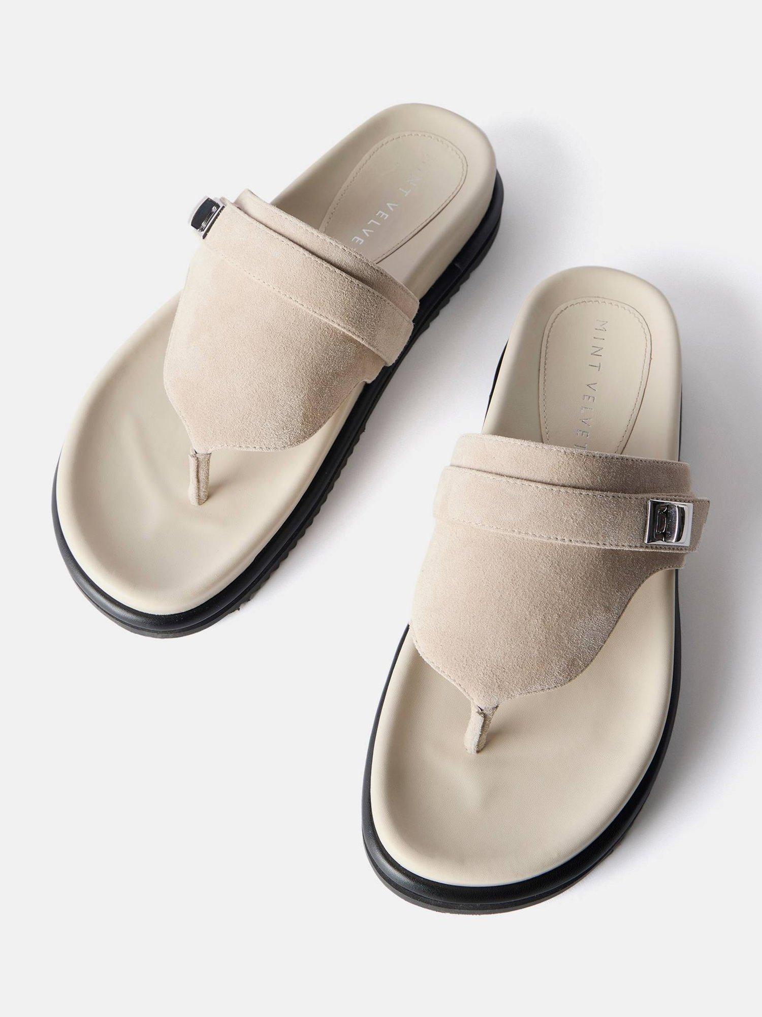 Product image 4 of 4, which shows Mint Velvet Suede Chunky Flip Flop Sandals , White, 7