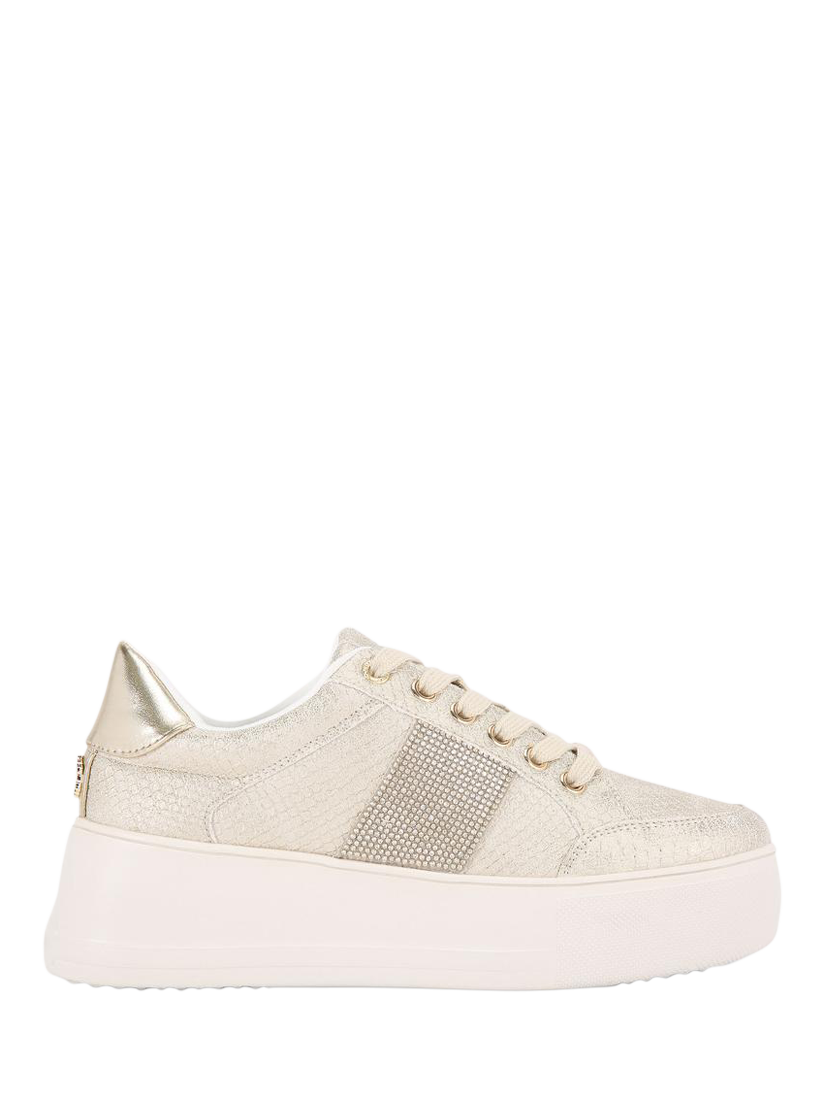 Product image 1 of 5, which shows Carvela Jive Lace-Up Metallic Trainers, Gold, 2